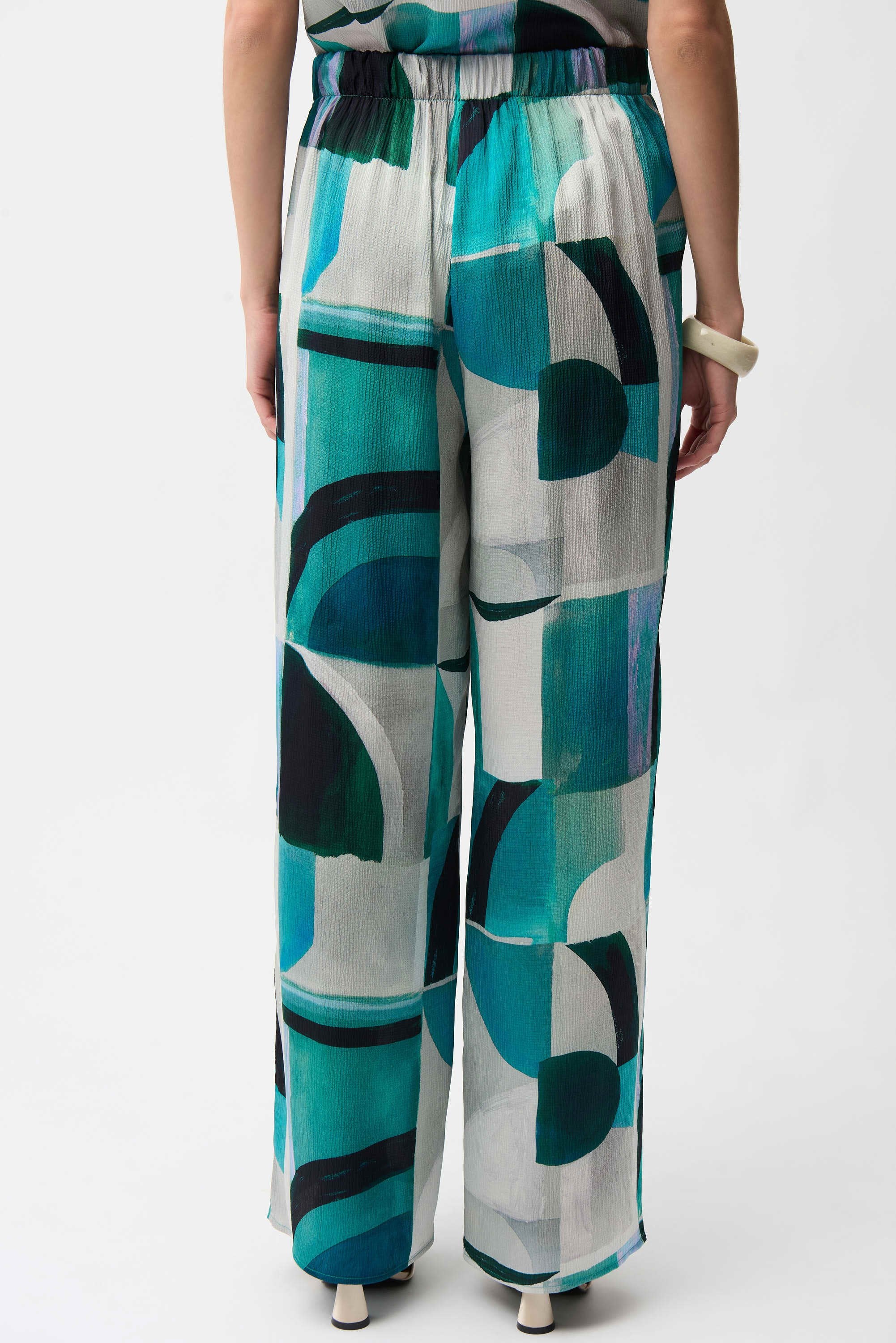 JOSEPH RIBKOFF 261042 Textured Satin Geometric Print Wide Leg Pull-On Pants - Image 4
