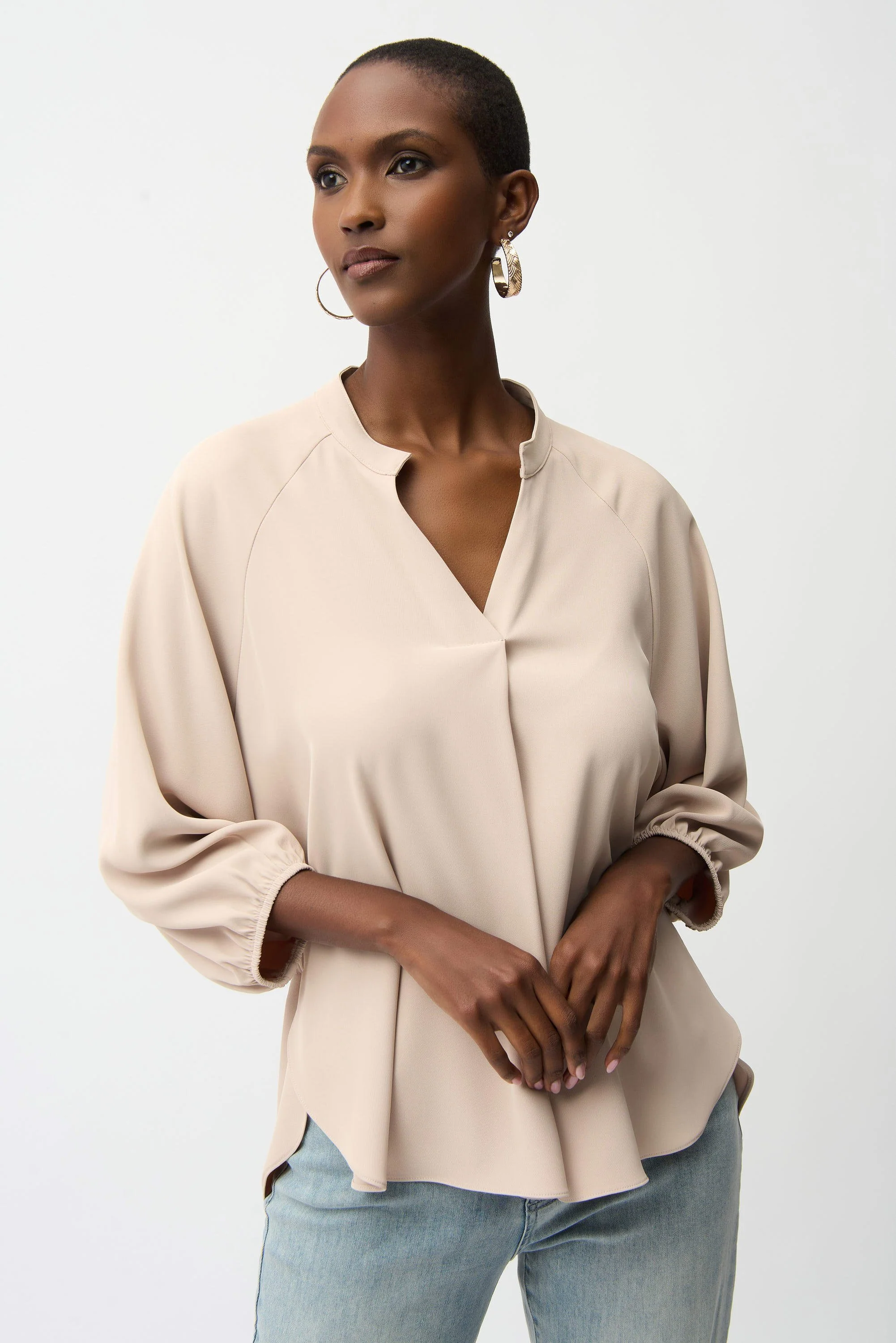 JOSEPH RIBKOFF 261076 Woven Twill Boxy Top With Mandarin Collar - Image 2
