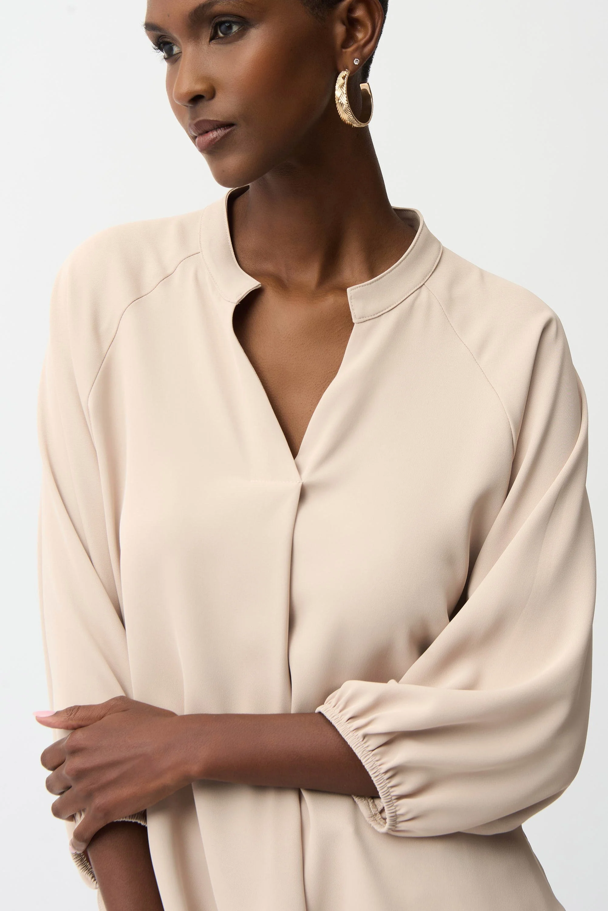 JOSEPH RIBKOFF 261076 Woven Twill Boxy Top With Mandarin Collar - Image 3