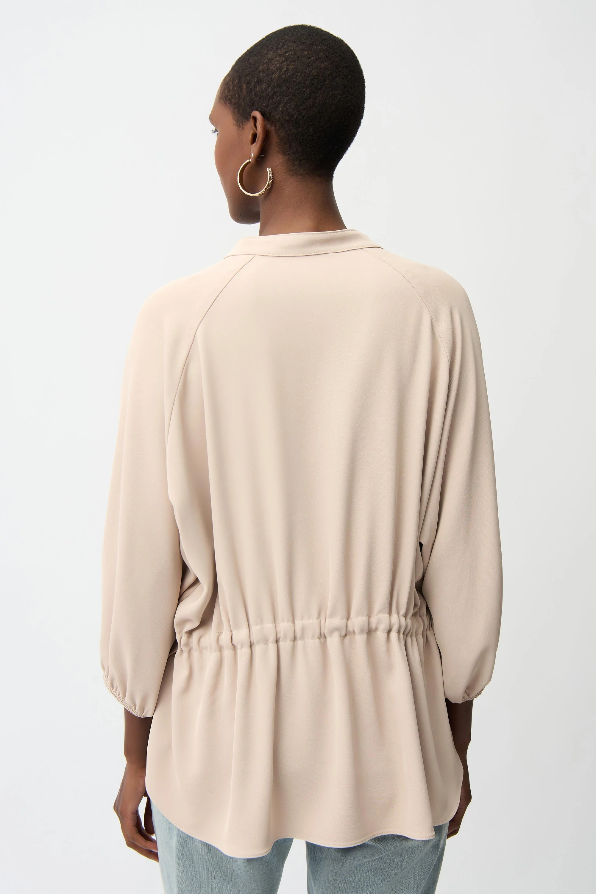 JOSEPH RIBKOFF 261076 Woven Twill Boxy Top With Mandarin Collar - Image 4