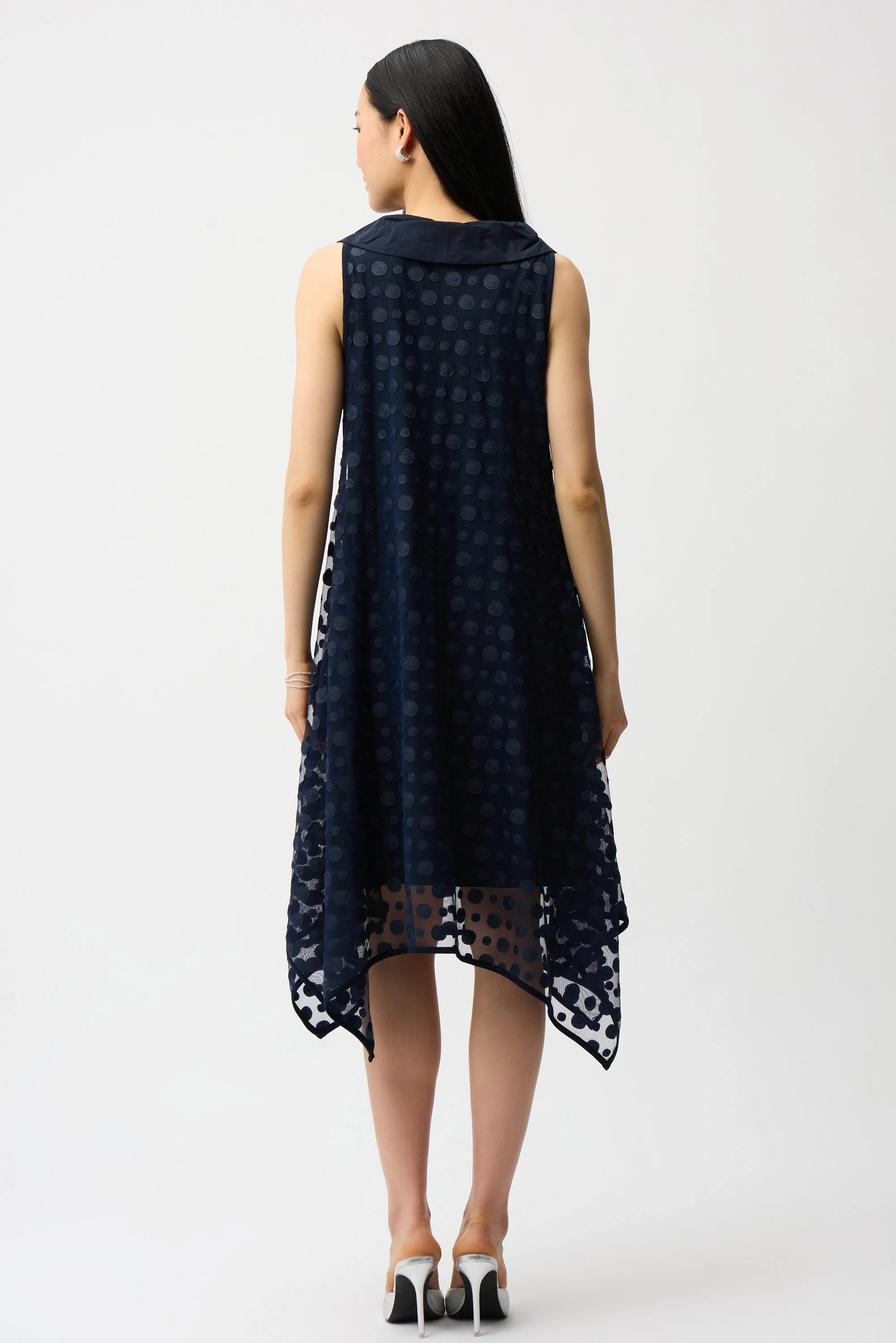 JOSEPH RIBKOFF 261299 Dot Embroidered Mesh Handkerchief Dress With Cowl Collar - Image 3