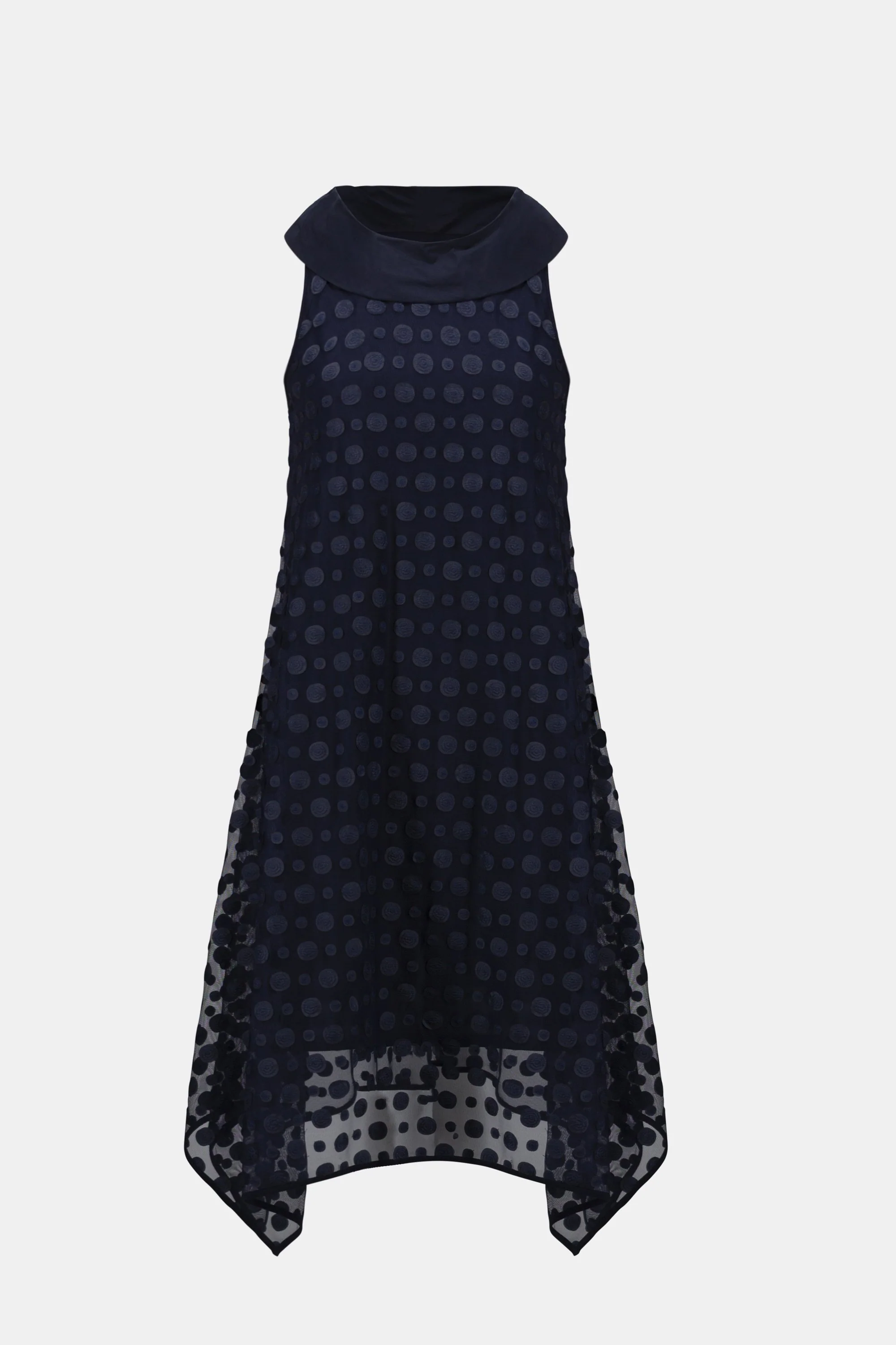 JOSEPH RIBKOFF 261299 Dot Embroidered Mesh Handkerchief Dress With Cowl Collar - Image 4