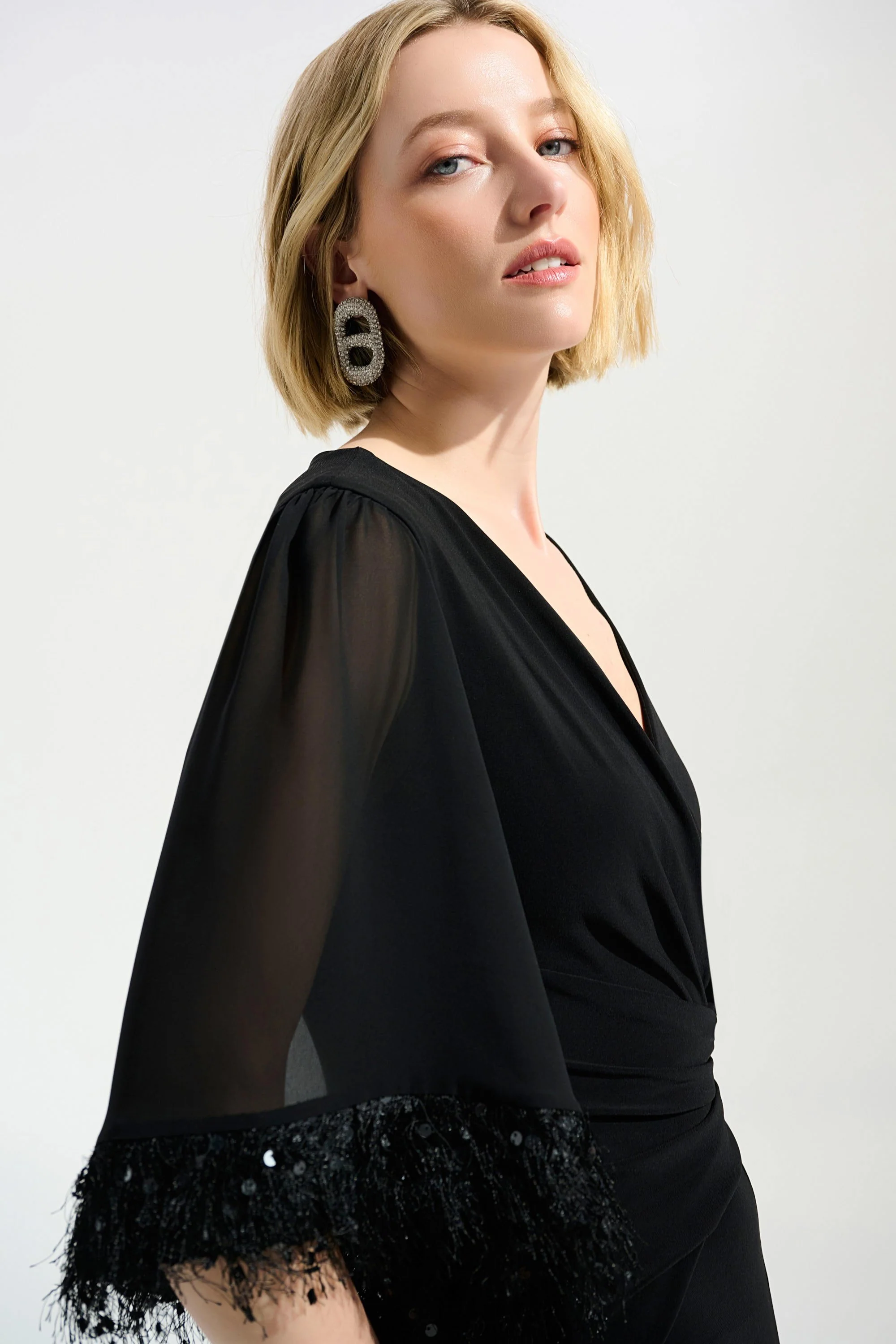 JOSEPH RIBKOFF 261761 Signature | Silky Knit Wide Leg Jumpsuit With Chiffon Sleeves - Image 2