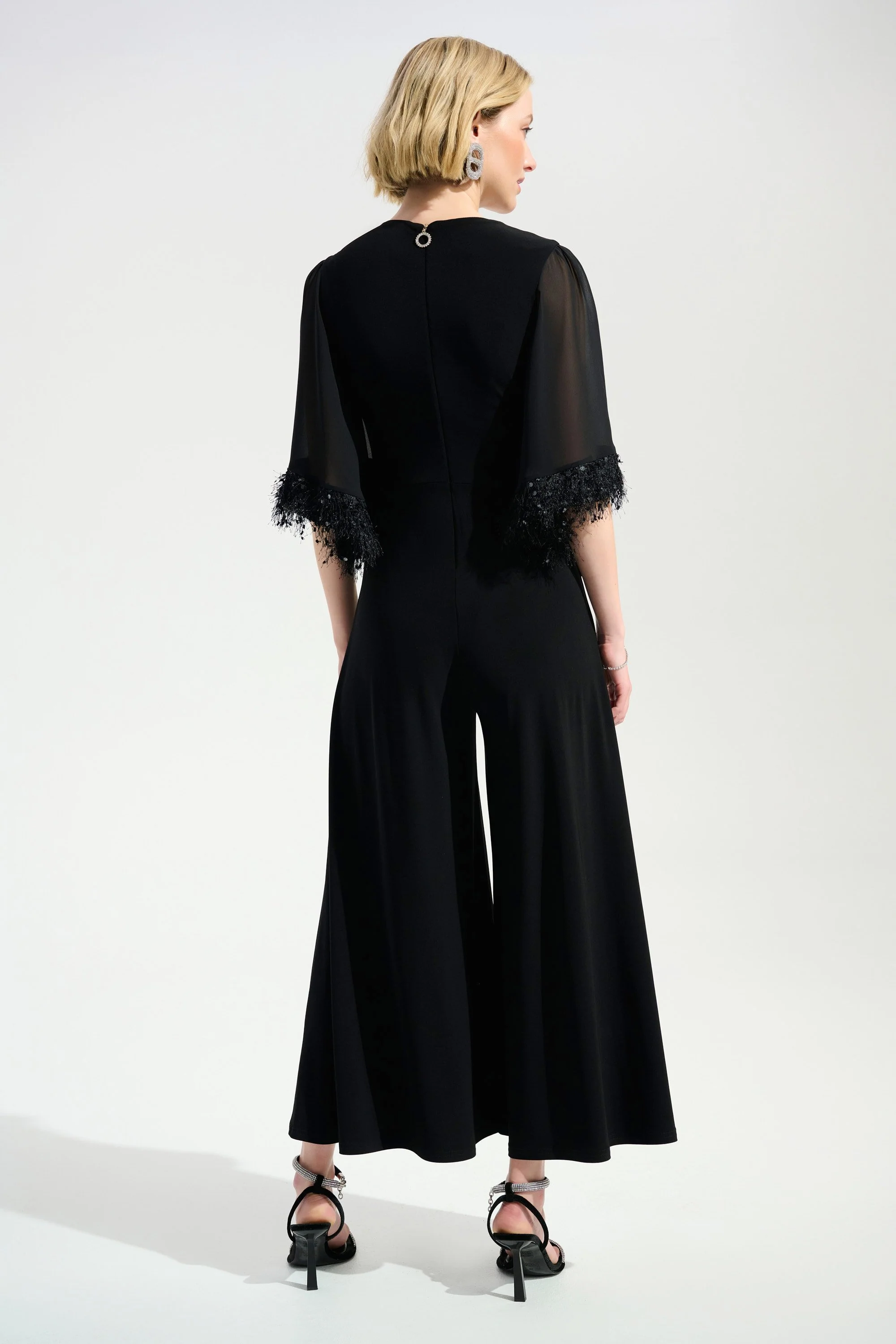 JOSEPH RIBKOFF 261761 Signature | Silky Knit Wide Leg Jumpsuit With Chiffon Sleeves - Image 4