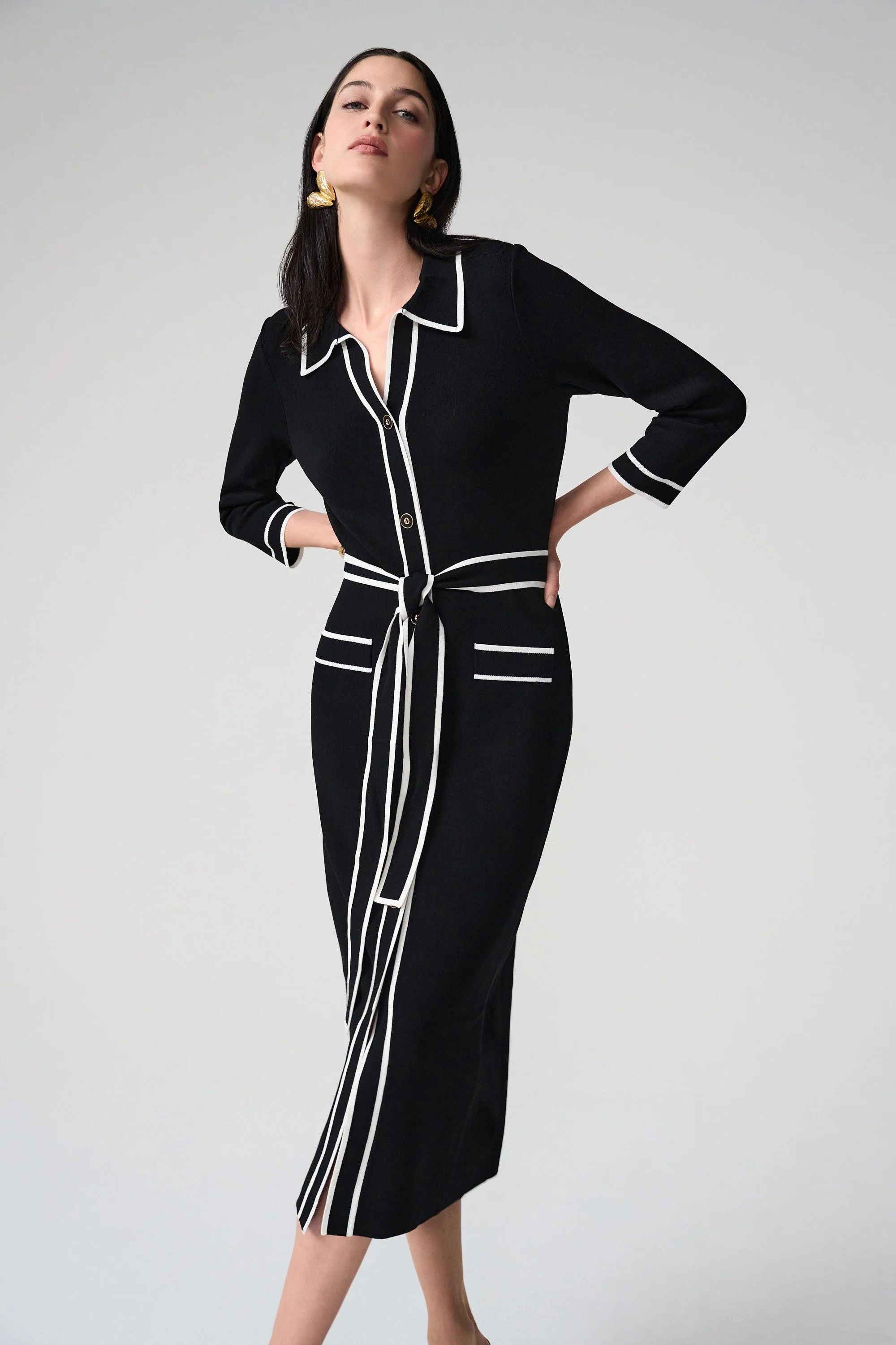 JOSEPH RIBKOFF 261944 Viscose Shirt Dress with Contrast Piping And Sash