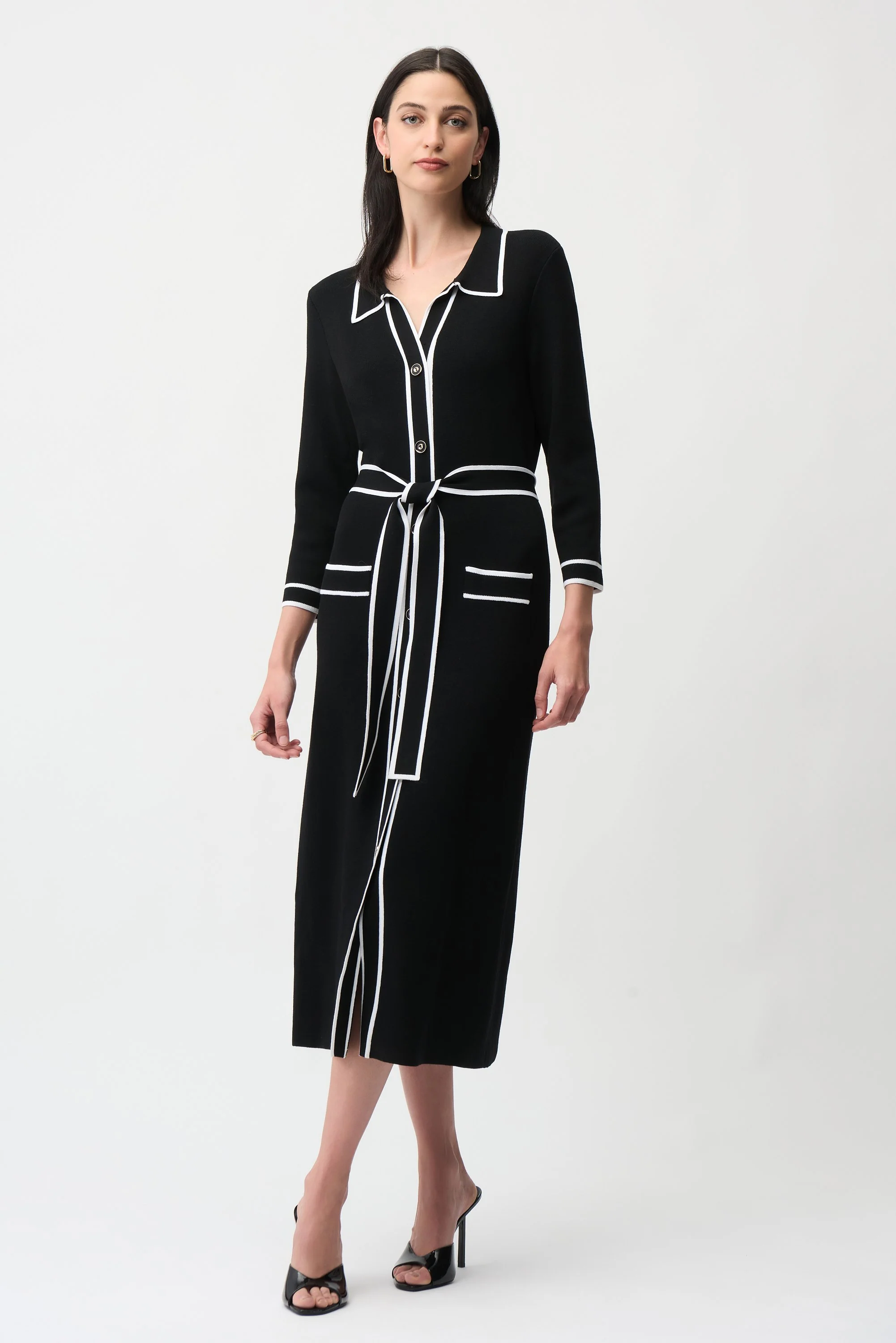 JOSEPH RIBKOFF 261944 Viscose Shirt Dress with Contrast Piping And Sash - Image 2