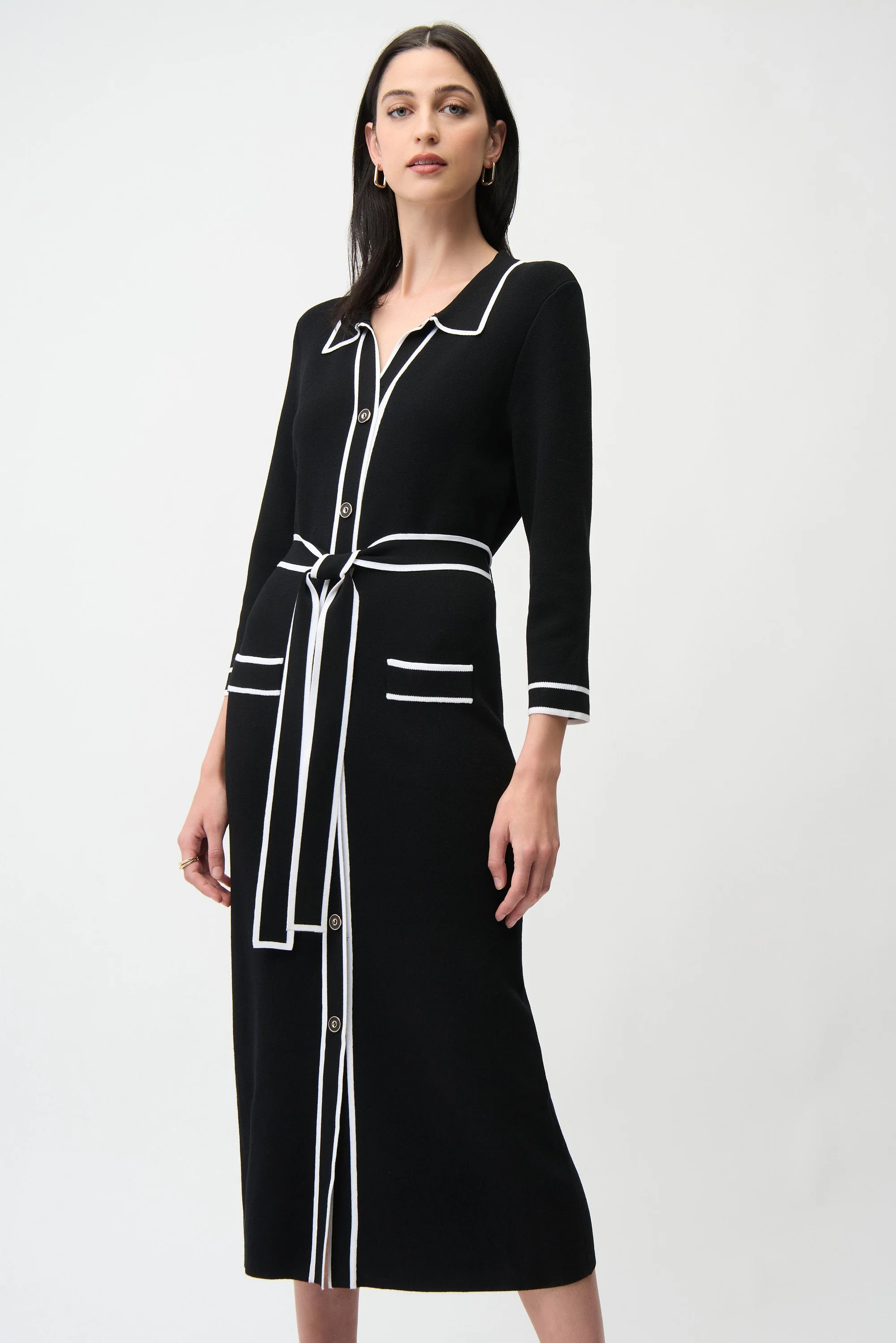 JOSEPH RIBKOFF 261944 Viscose Shirt Dress with Contrast Piping And Sash - Image 5