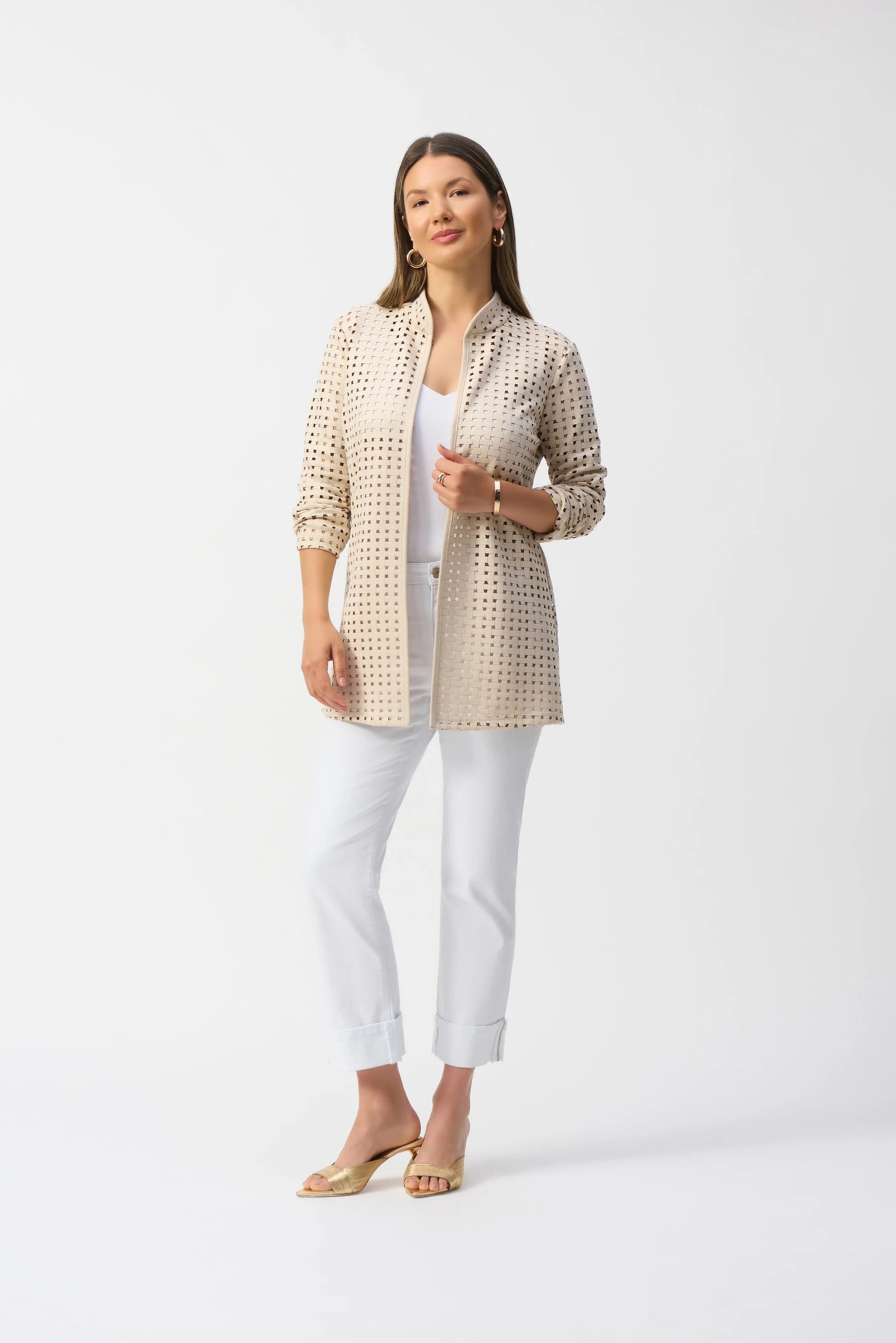 Joseph Ribkoff beige laser-cut suede jacket( - Image 3