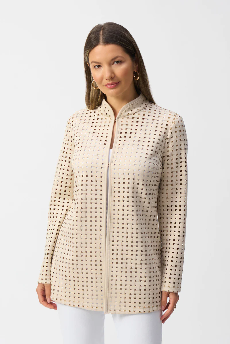 Joseph Ribkoff beige laser-cut suede jacket( - Image 4