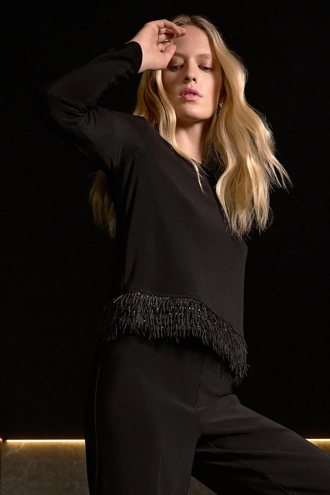 Joseph Ribkoff Black Top with Novelty Fringe. - Image 2
