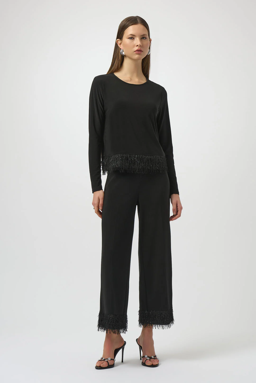Joseph Ribkoff Culotte Pants with Novelty Fringe Hem Style 254147 - Image 2