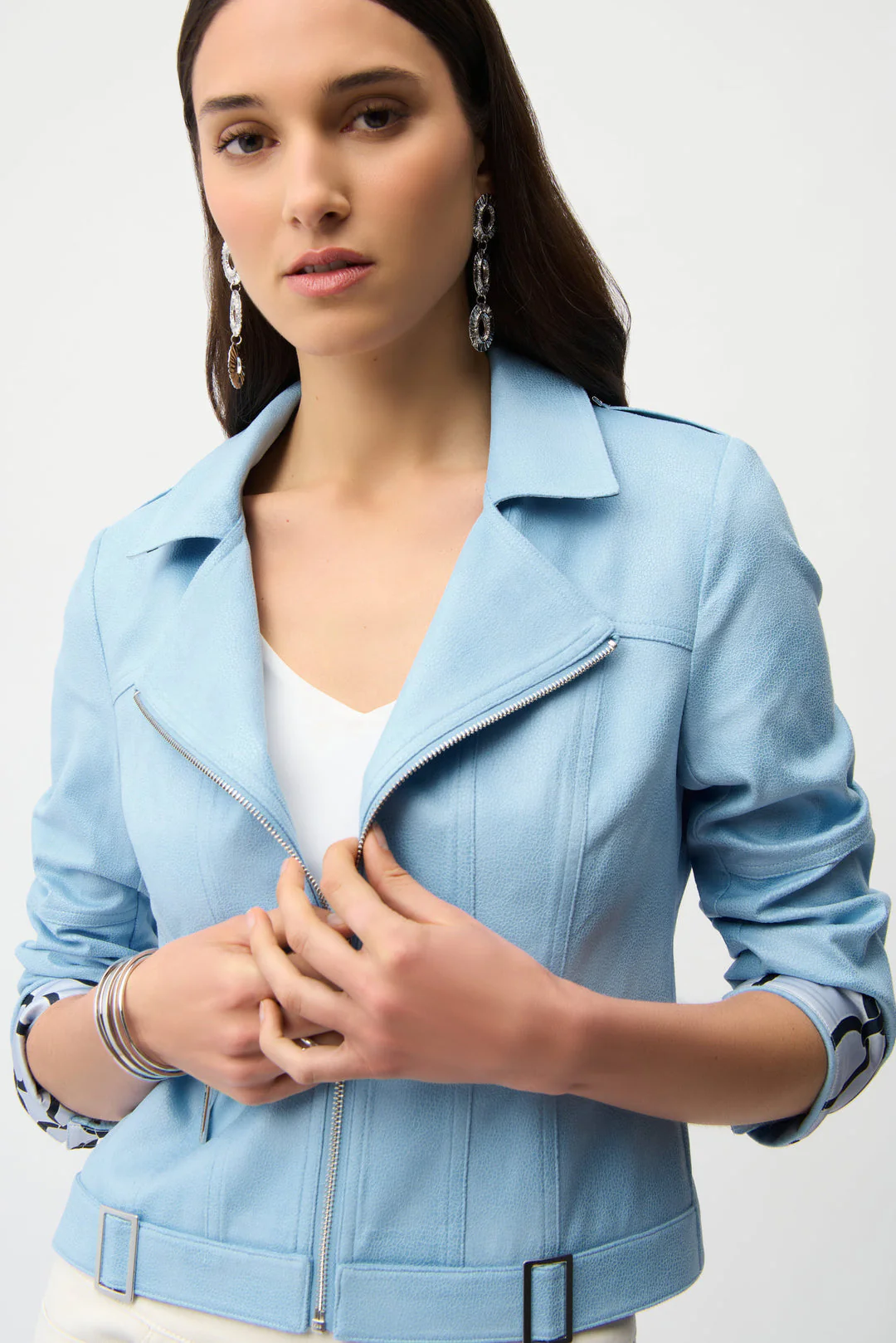 Joseph Ribkoff Fitted blue Jacket with Decorative Buckles Style 261910 - Image 2