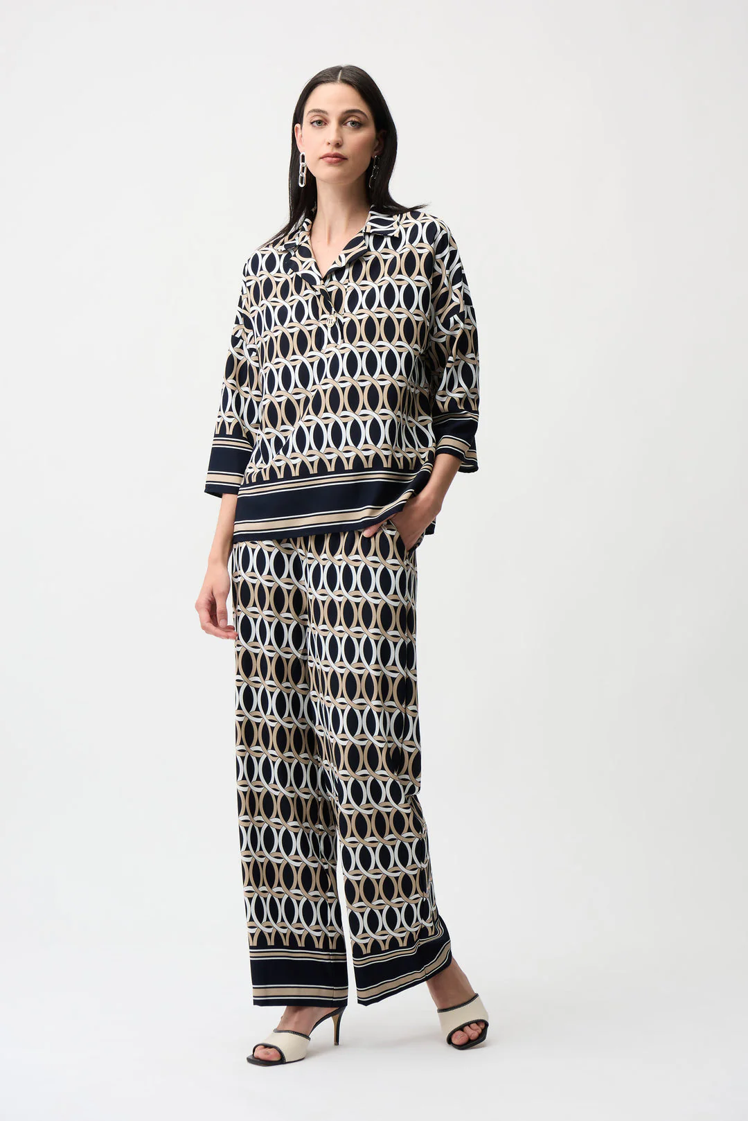 Joseph Ribkoff Geometric P rint Boxy Top With Shirt Collar Style 261057 - Image 2