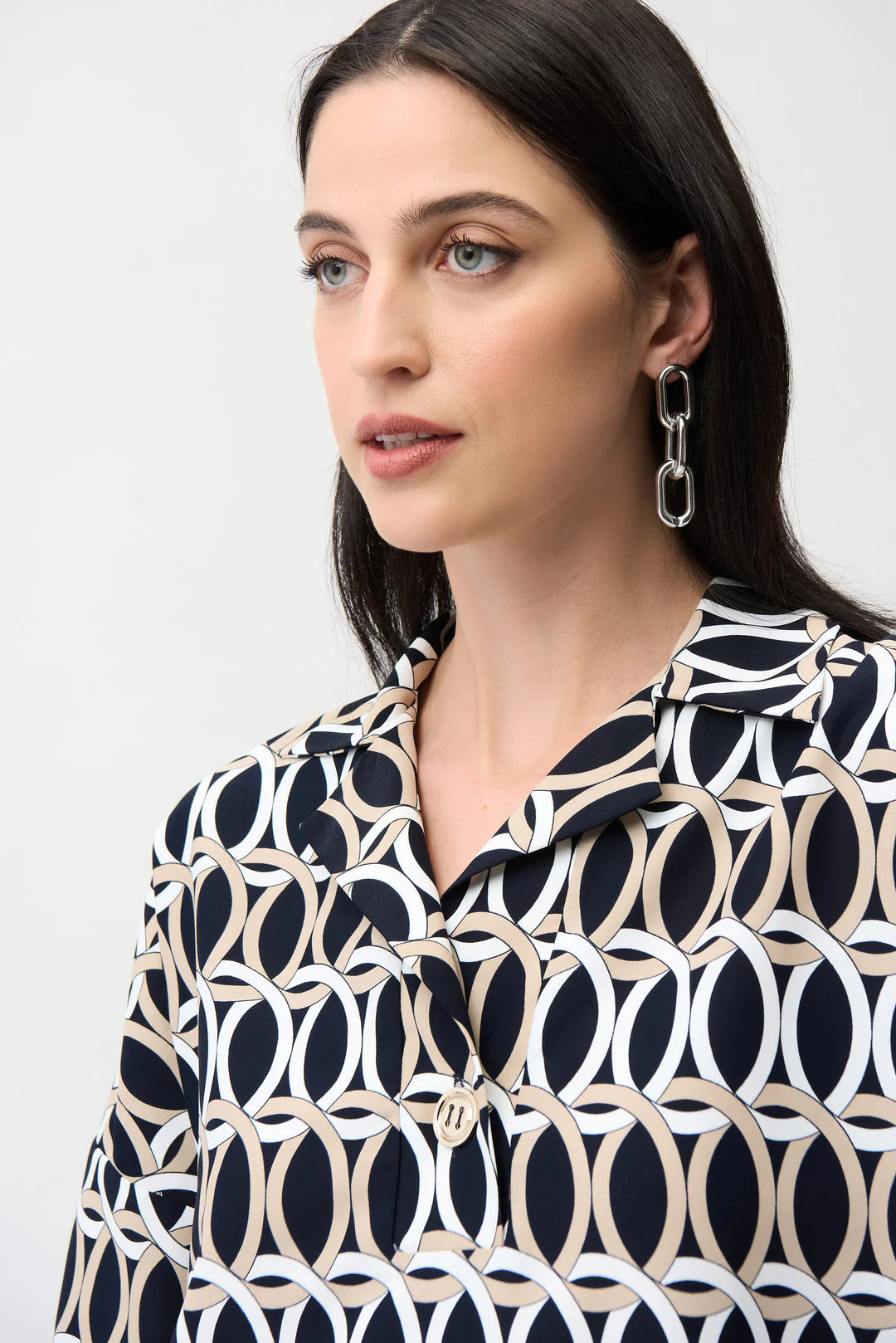 Joseph Ribkoff Geometric P rint Boxy Top With Shirt Collar Style 261057 - Image 4