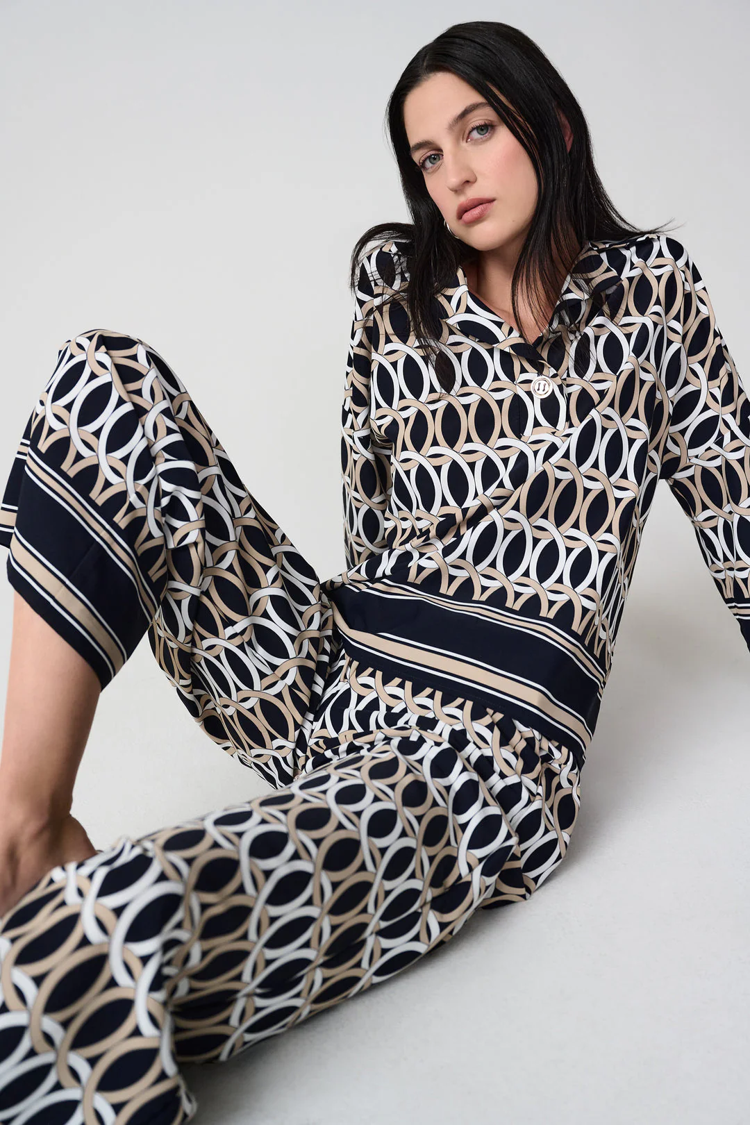 Joseph Ribkoff Geometric P rint Boxy Top With Shirt Collar Style 261057 - Image 6