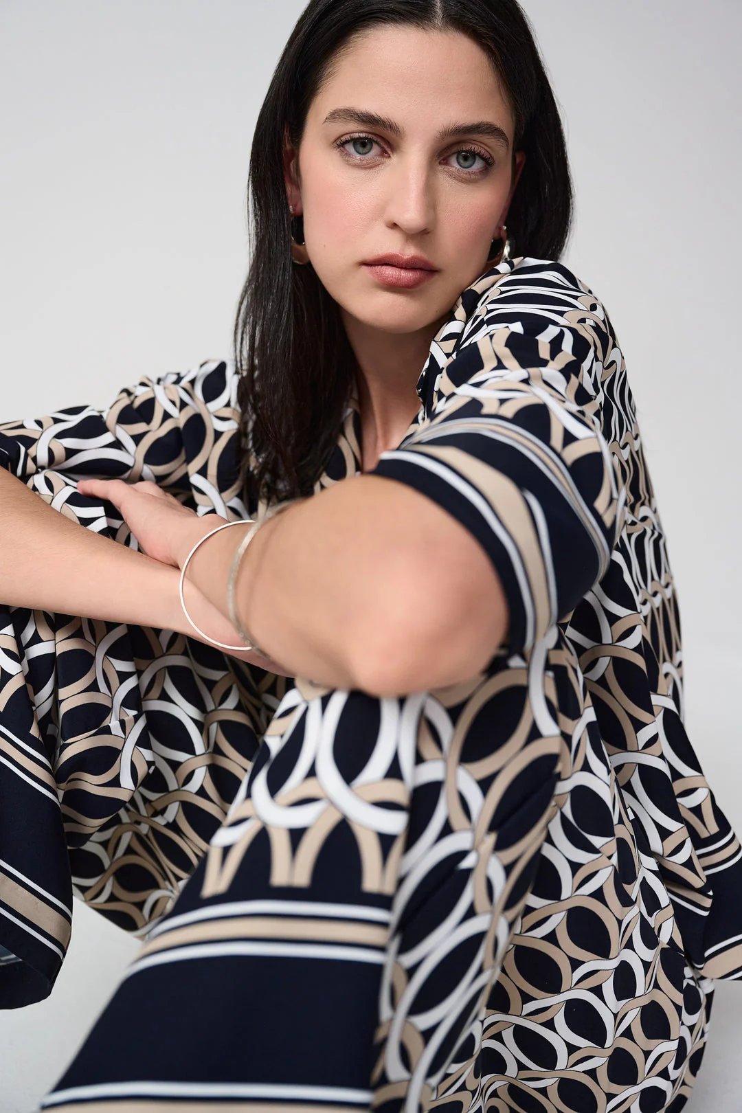 Joseph Ribkoff Geometric P rint Boxy Top With Shirt Collar Style 261057 - Image 7