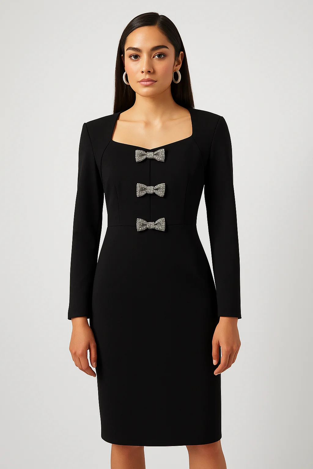 Joseph Ribkoff Sheath Dress With Rhinestone Bows Style 254053 - Image 4