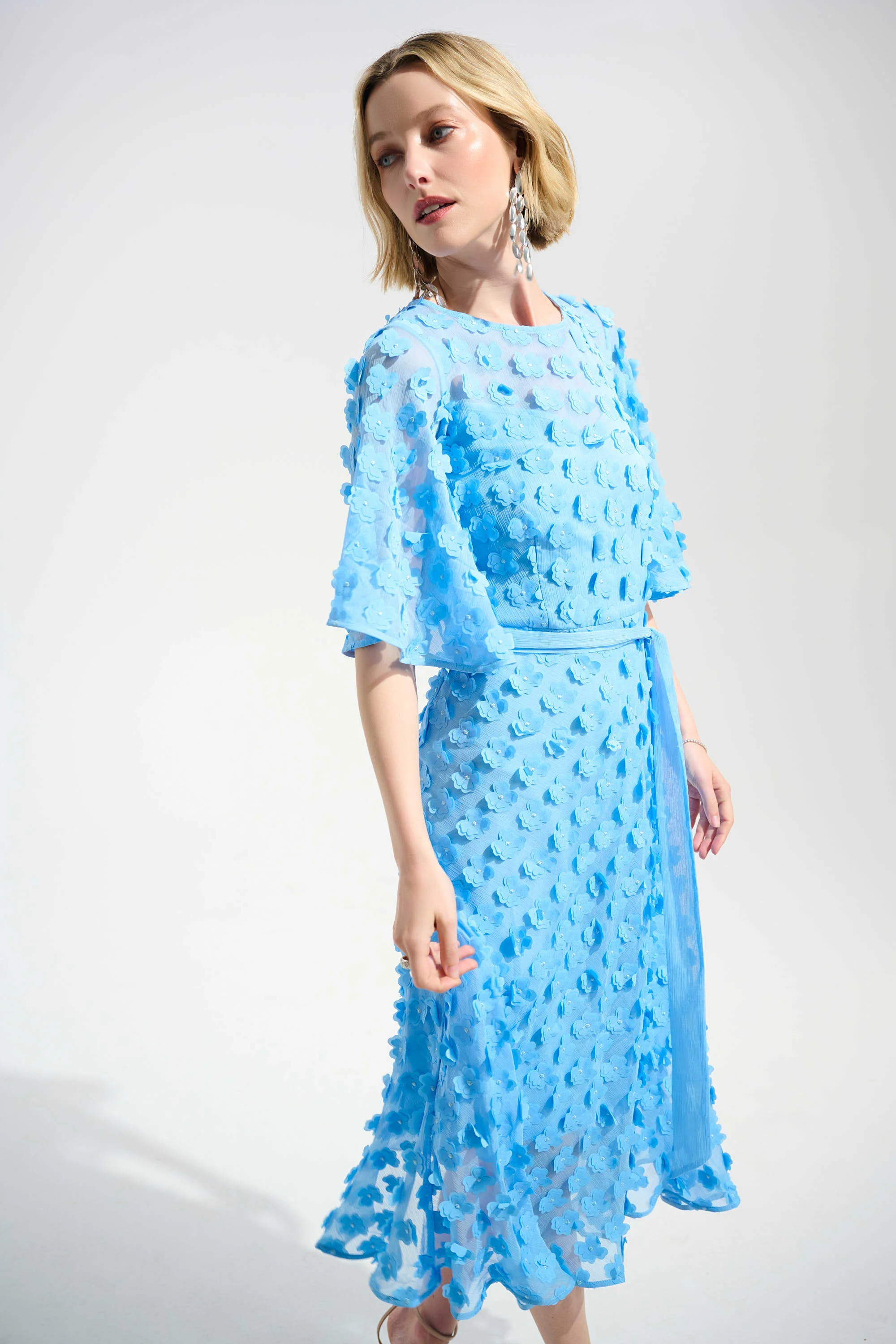 Joseph Ribkoff Signature | 3D Embroidered Chiffon Fit And Flare Dress With Sash Belt
261738 - Image 2