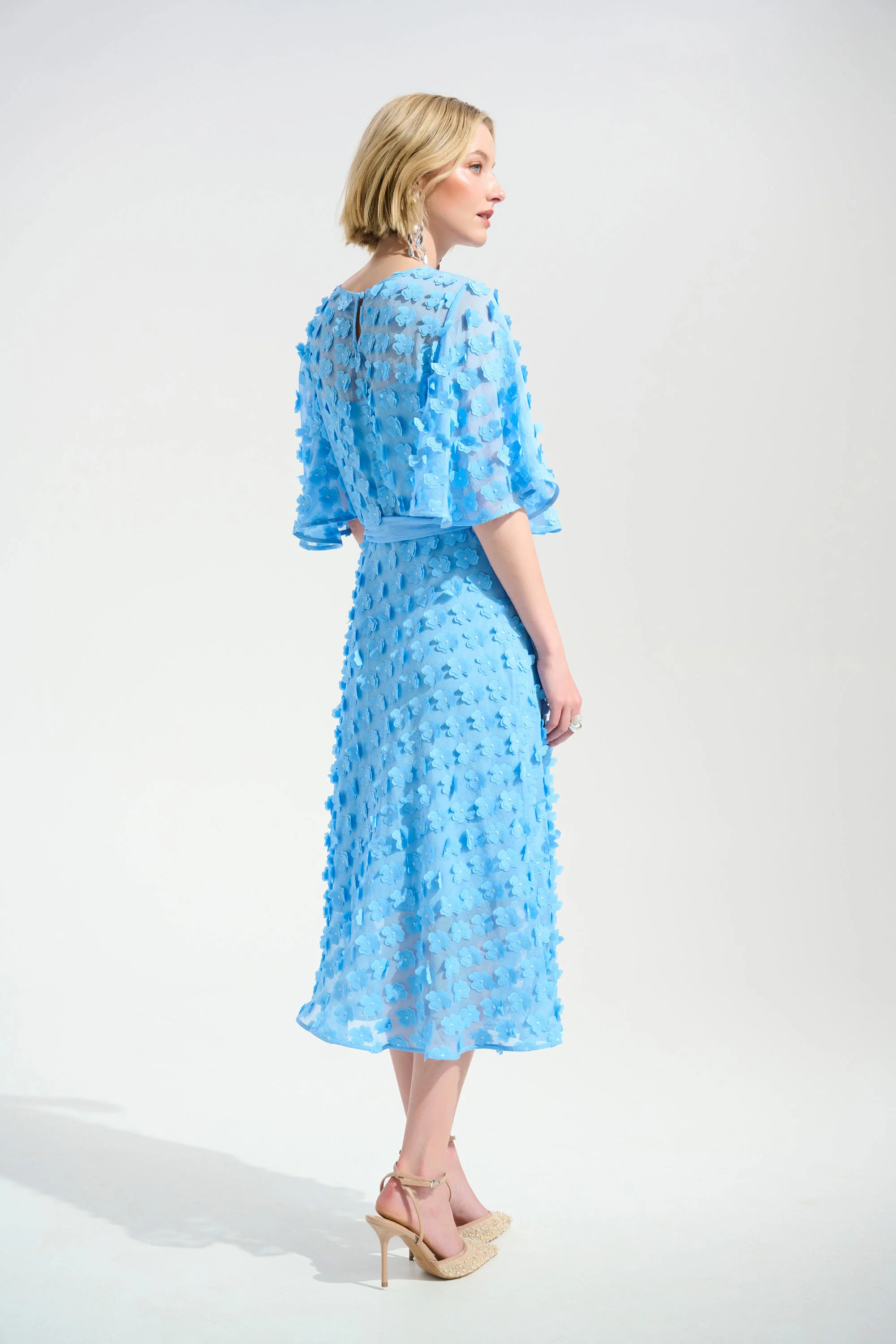 Joseph Ribkoff Signature | 3D Embroidered Chiffon Fit And Flare Dress With Sash Belt
261738 - Image 6