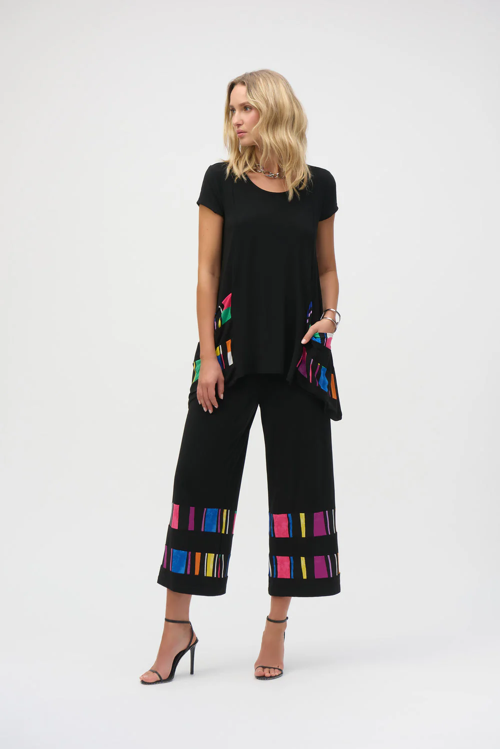 Joseph Ribkoff Silky Knit Stripe Print Culotte Pants 252051 - Image 2