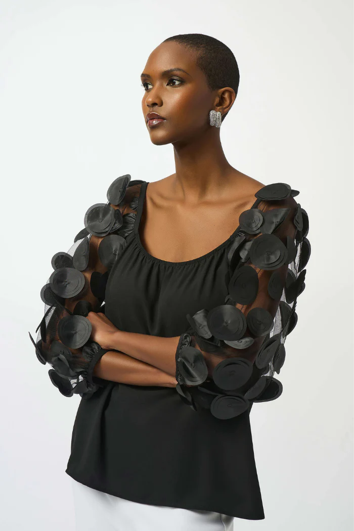 JOSEPH RIBKOFF SILKY KNIT TOP WITH 3D DOT SLEEVES 251273 - Image 2