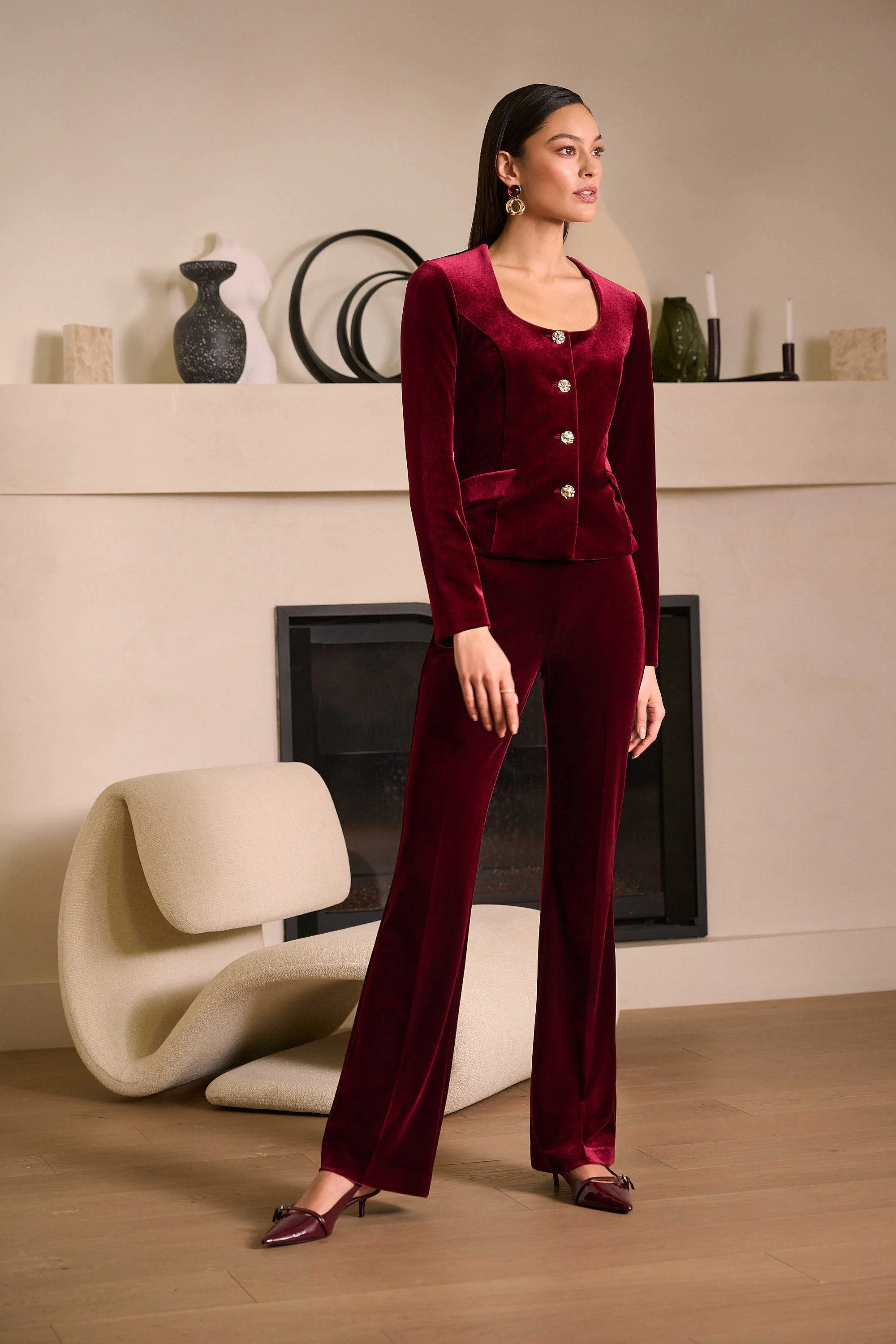JOSEPH RIBKOFF Velvet Flared Pull-On Pants 254195 - Image 3