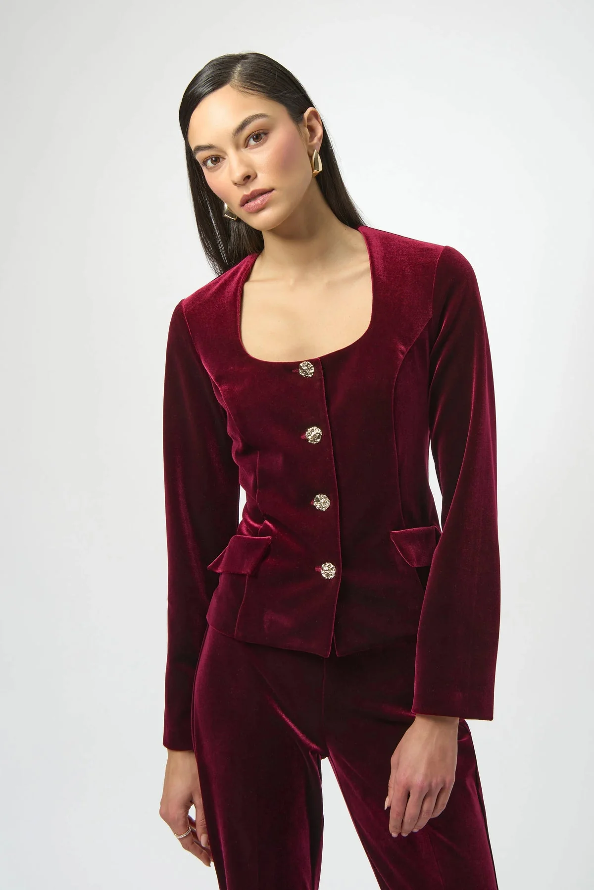 JOSEPH RIBKOFF VELVET SQUARE BLAZER - BURGUNDY 254197 - Image 3