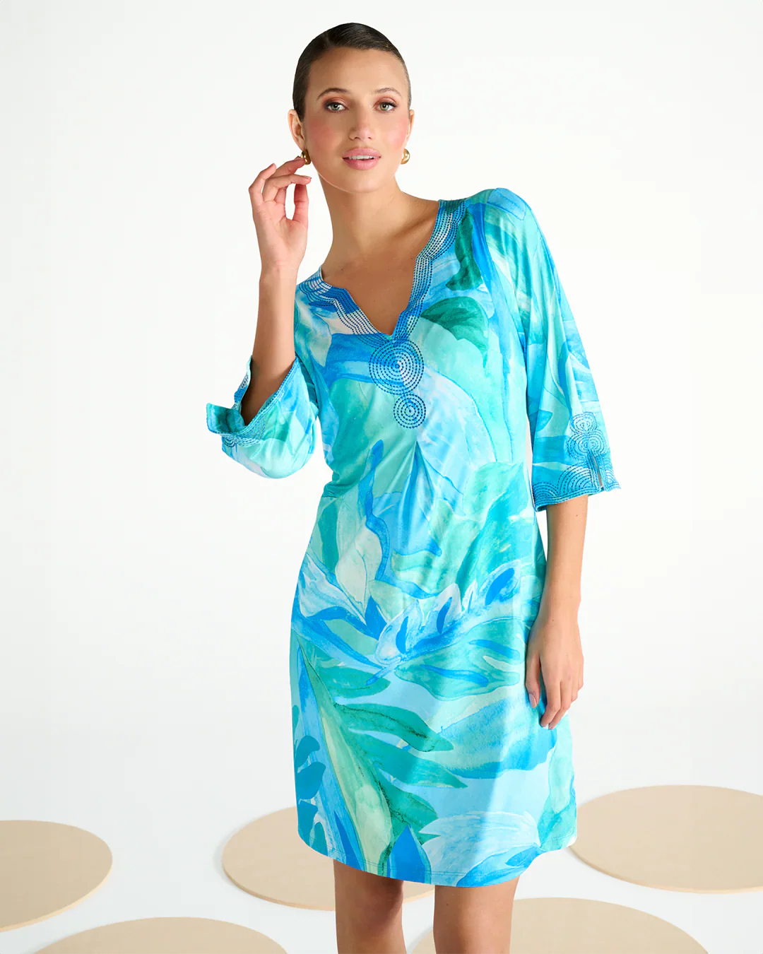 K Design Abstract Print Dress – Blue & Aqua