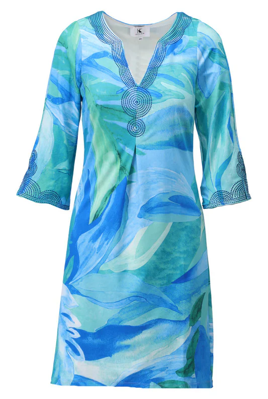 K Design Abstract Print Dress – Blue & Aqua - Image 2