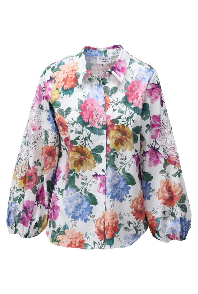K design C726L 🌸 Floral Print Shirt with Lace Sleeve Detail – Multi - Image 2