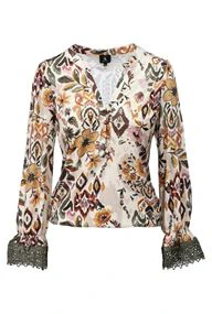 K Design Floral Print Blouse with Khaki Crochet Cuffs – Style B115 - Image 2