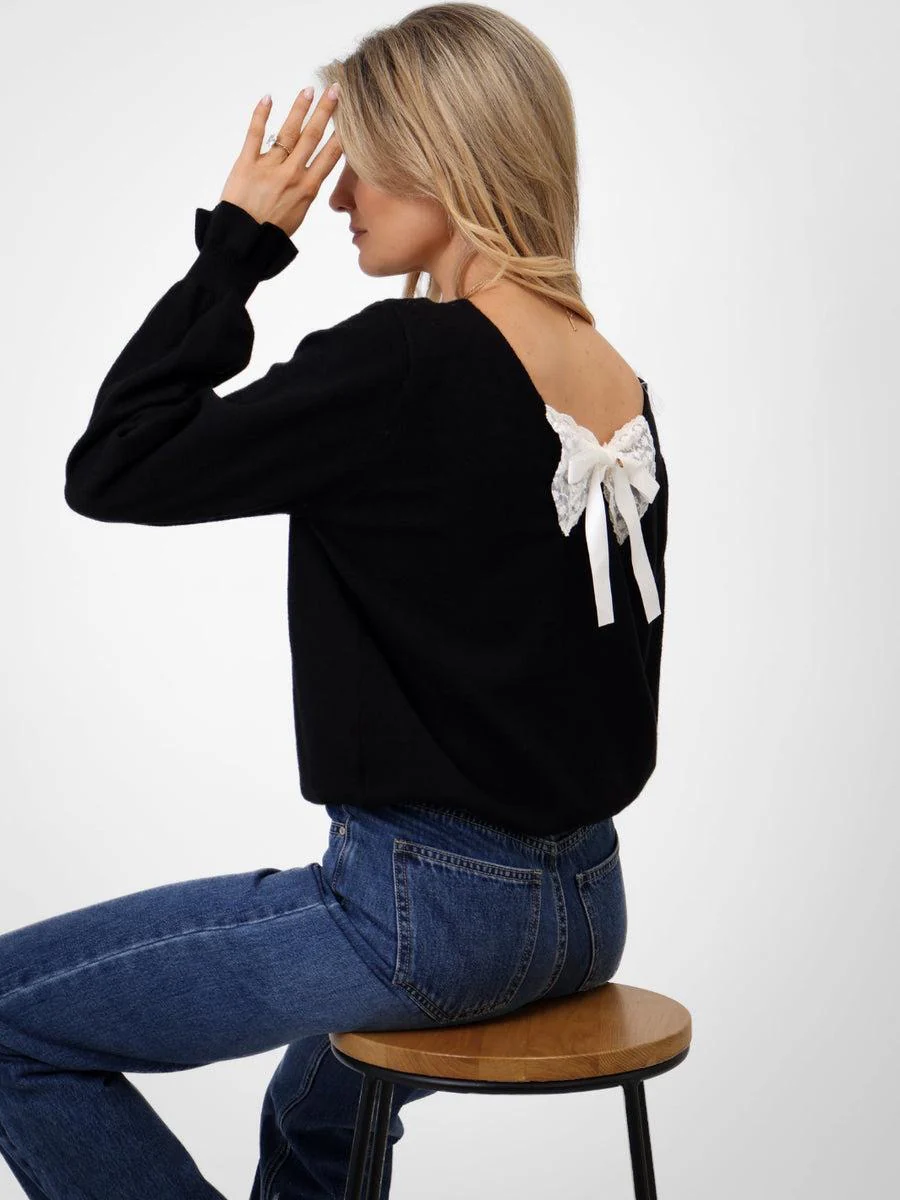 KATE & PIPPA bliss bow knit jumper in black - Image 3