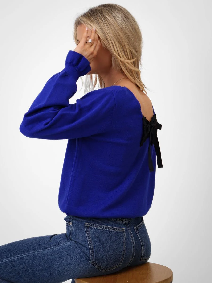 KATE & PIPPA bliss bow knit jumper in blue - Image 4