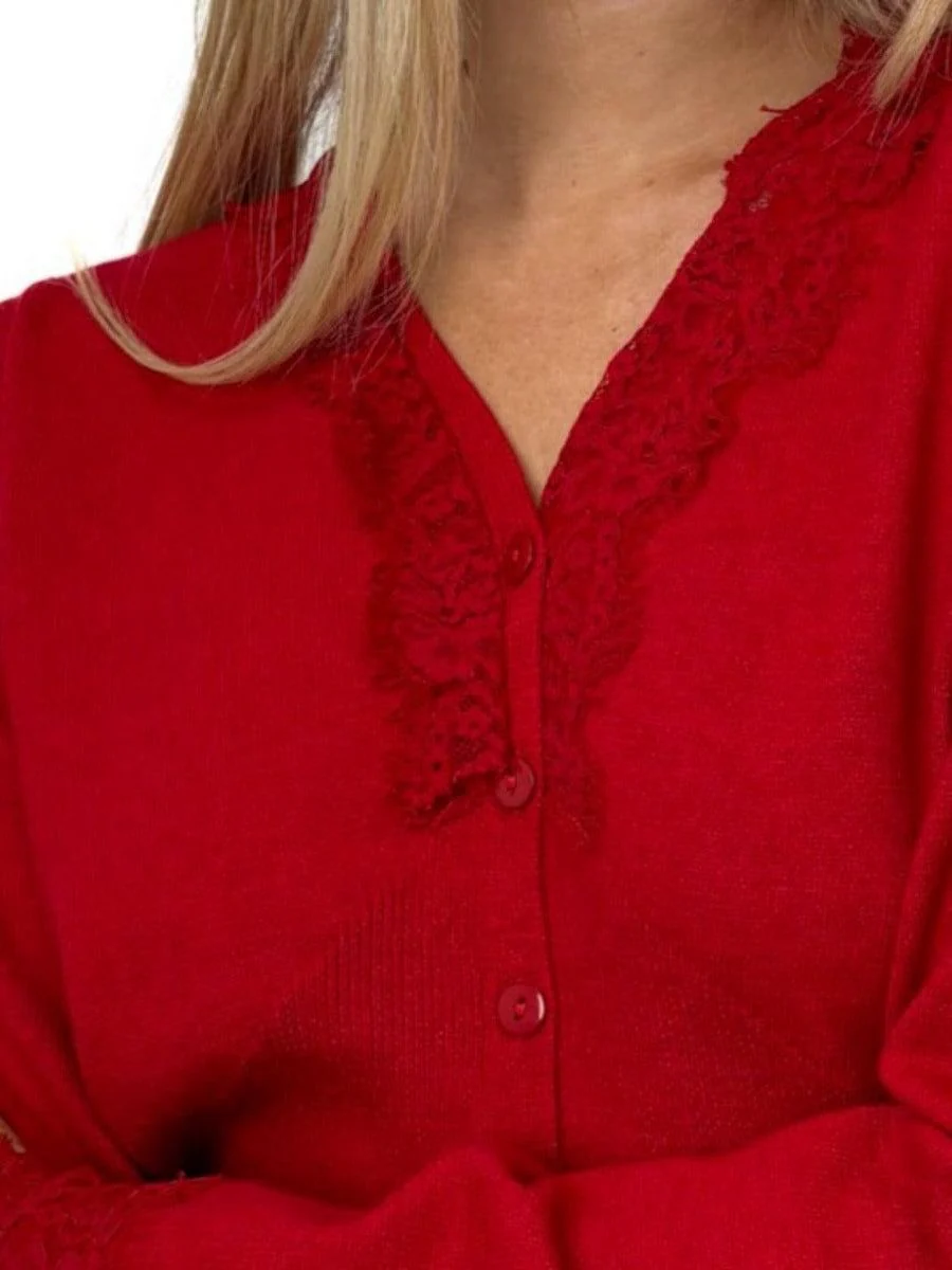 KATE & PIPPA CLO LACE TRIM CARDIGAN IN RED - Image 3