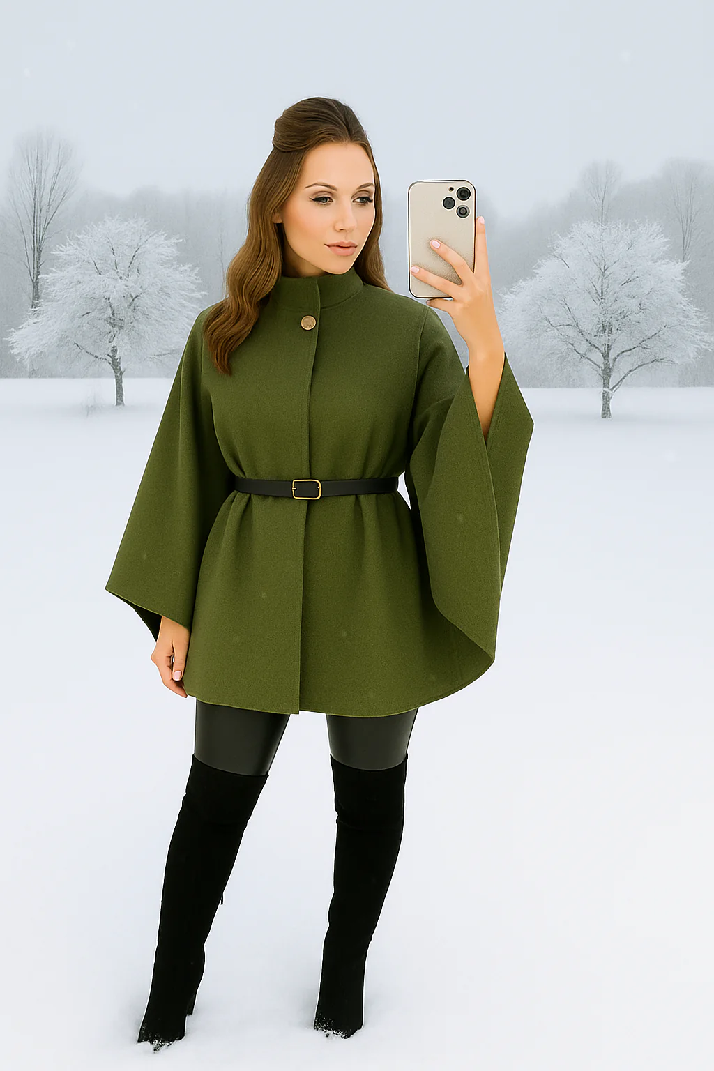 Khaki Belted Cape Coat – Free Size (Fits up to 16 - Image 2