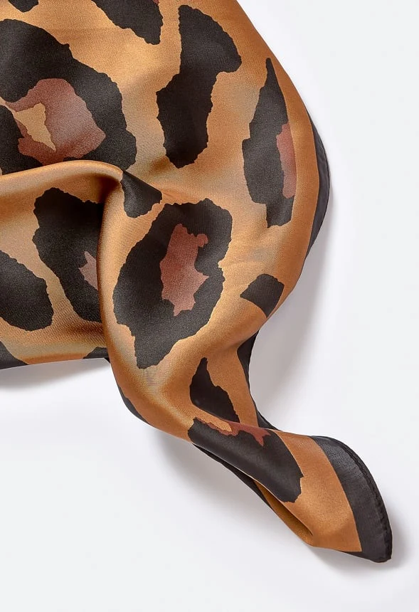 Carmel silk style leopard print scarf - Image 4