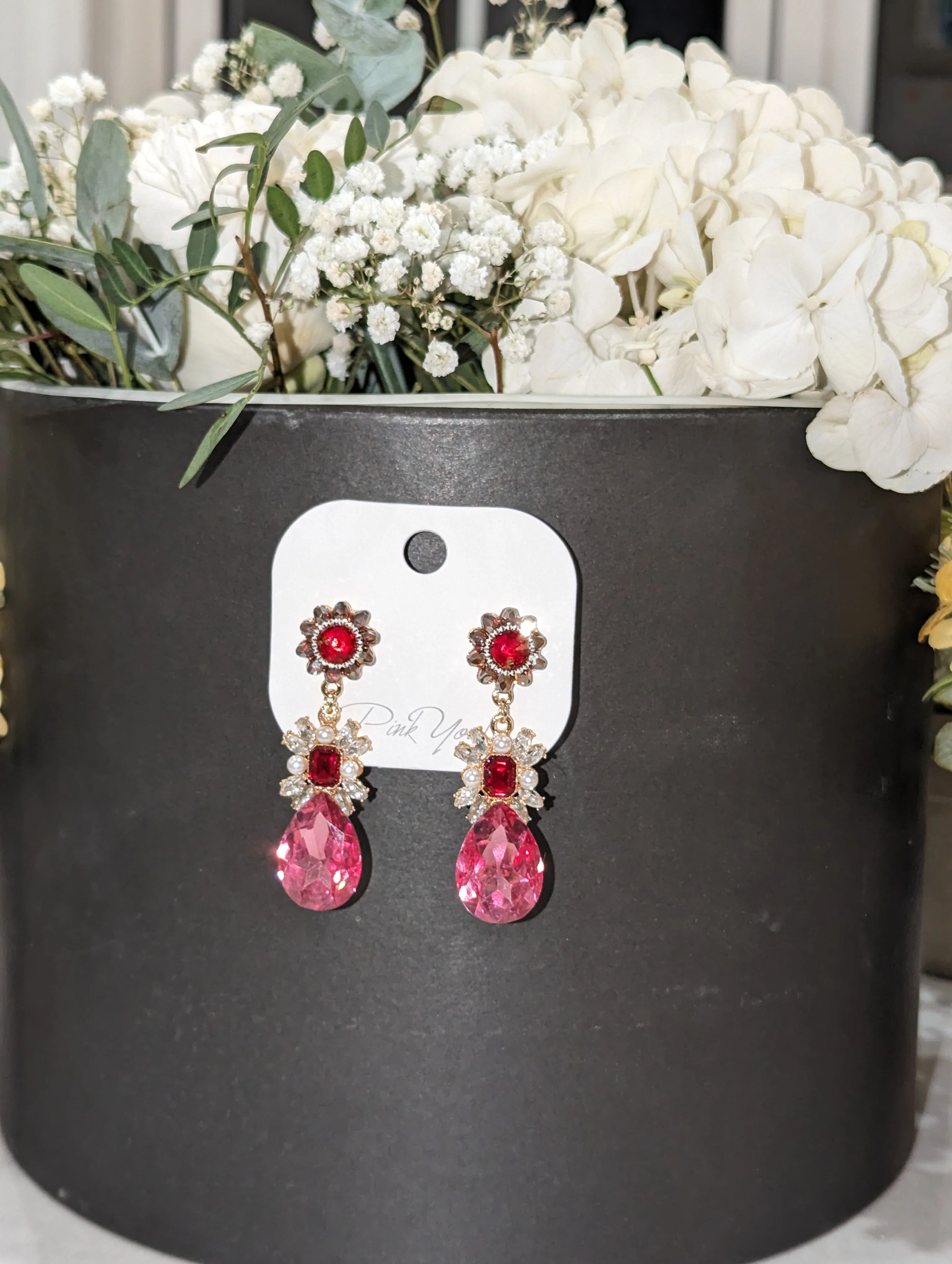 Large pink fashion earrings - Image 3