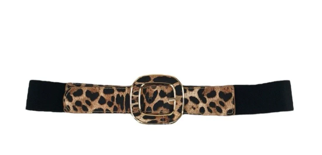 Leopard Print Statement Belt with Gold Buckle - Image 3