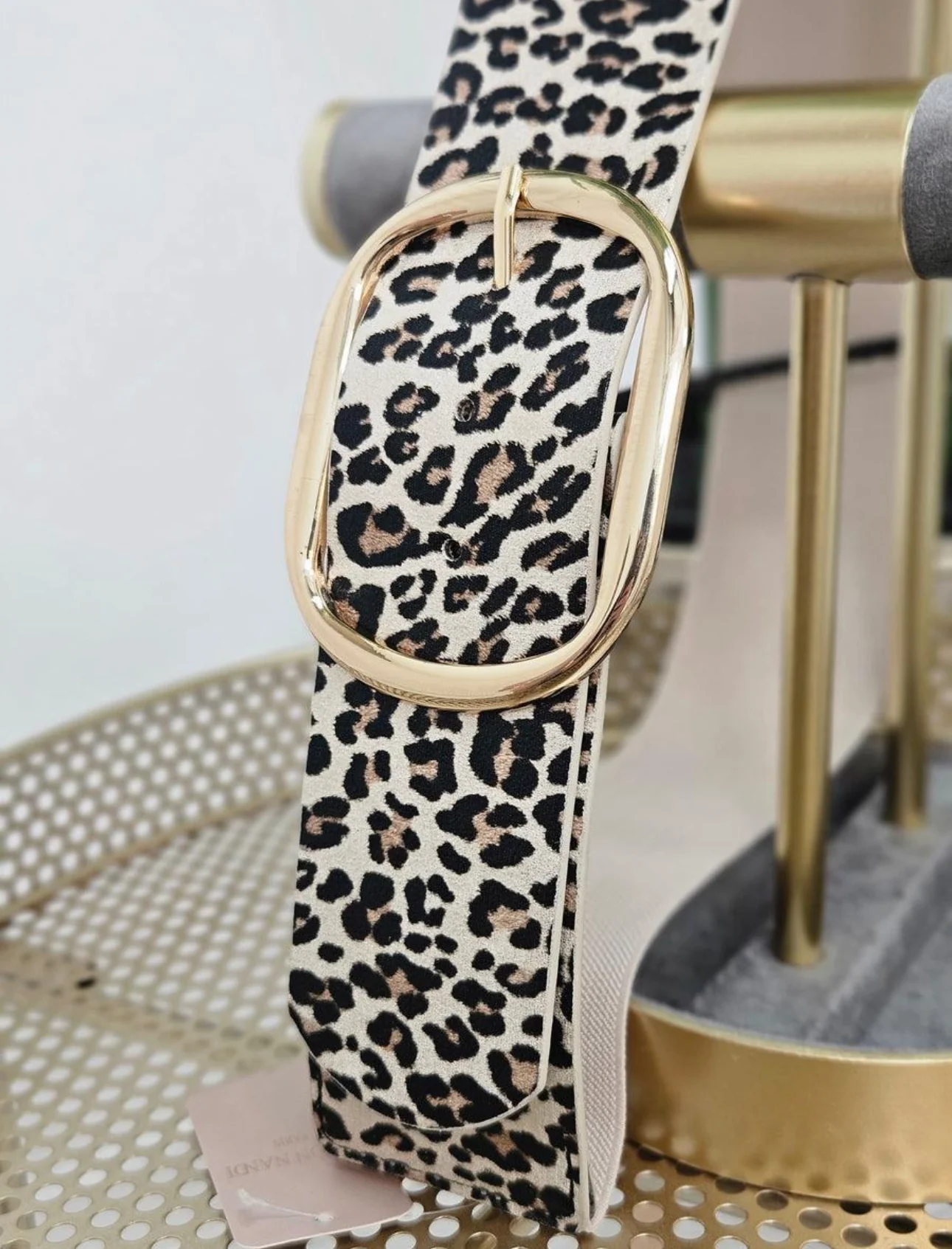 Leopard statement belt with gold buckle