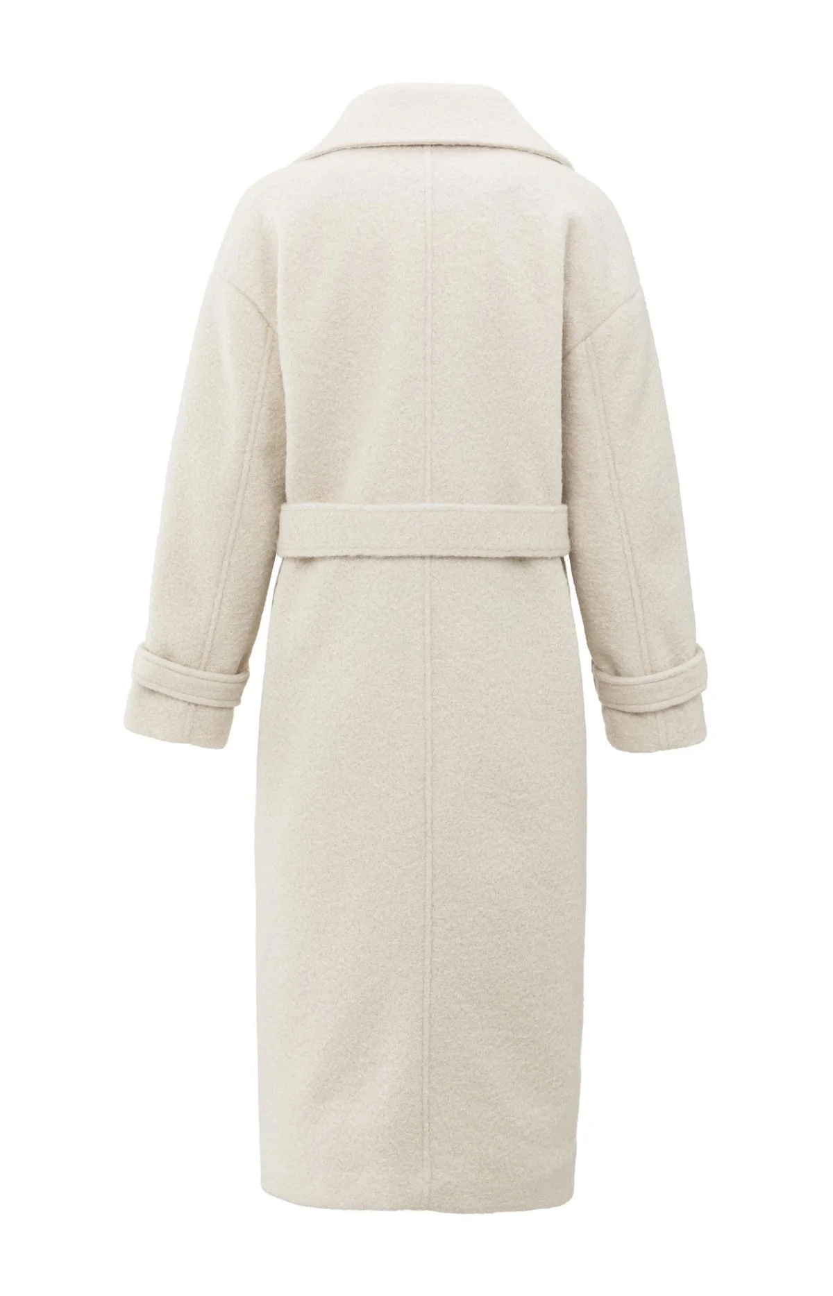 Long bouclé coat with belt and oversized fit - Image 7