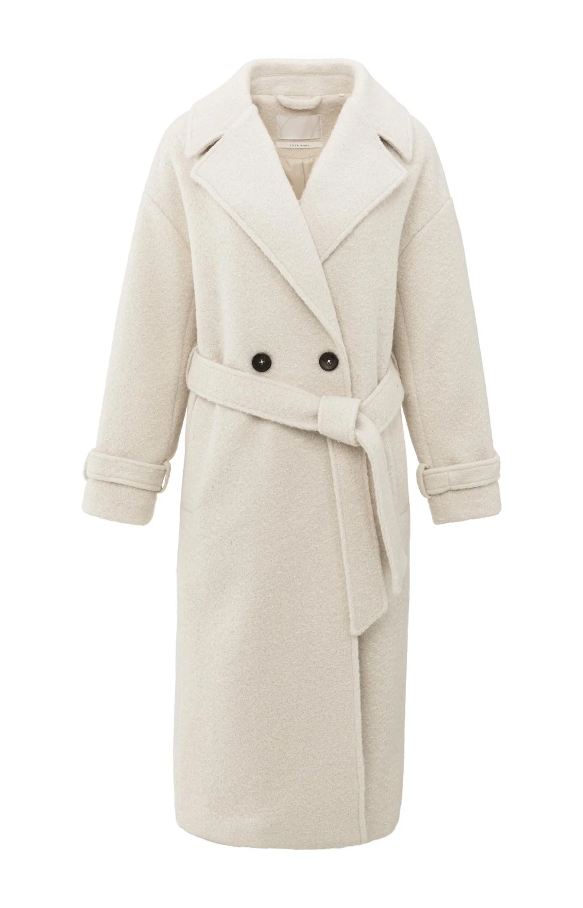 Long bouclé coat with belt and oversized fit - Image 8