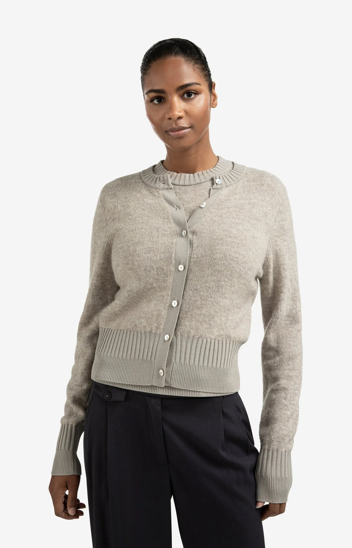 Long sleeve cardigan with double rib details