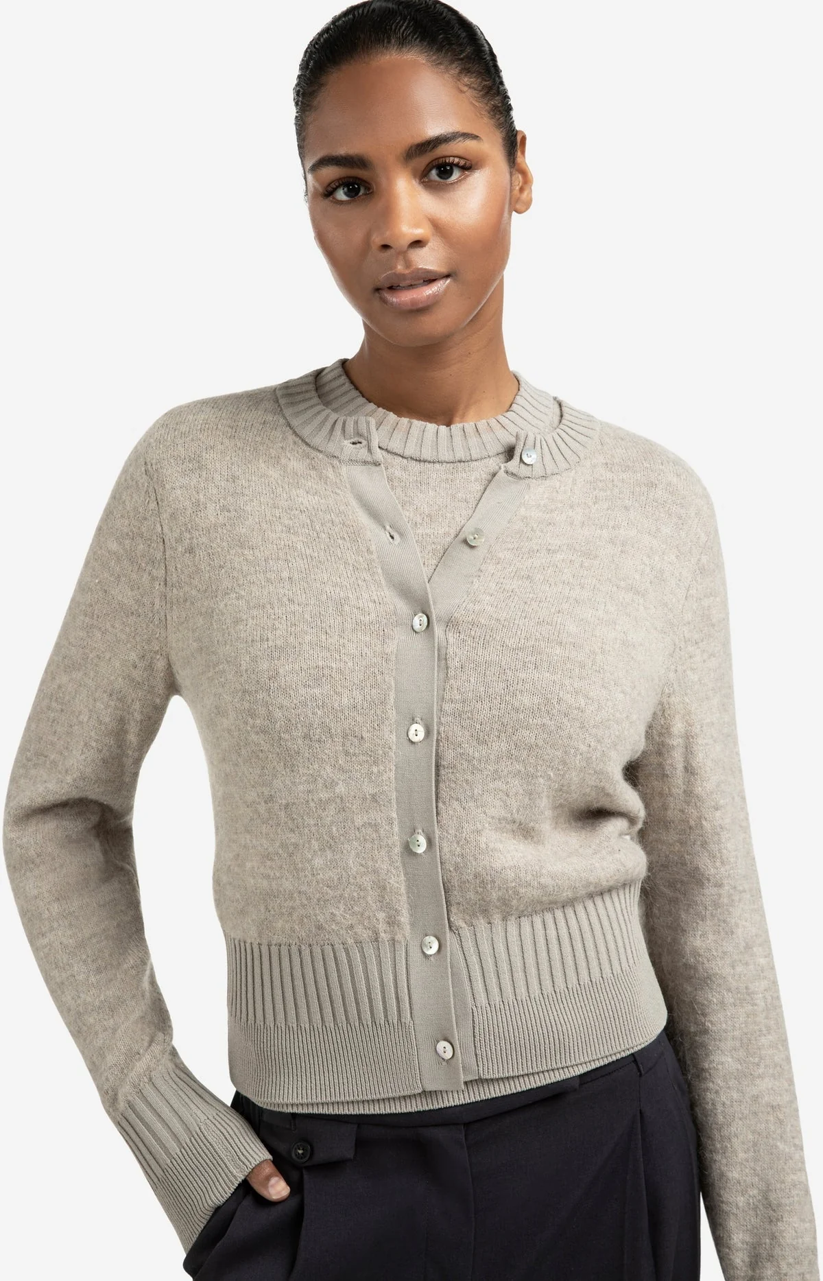 Long sleeve cardigan with double rib details - Image 2