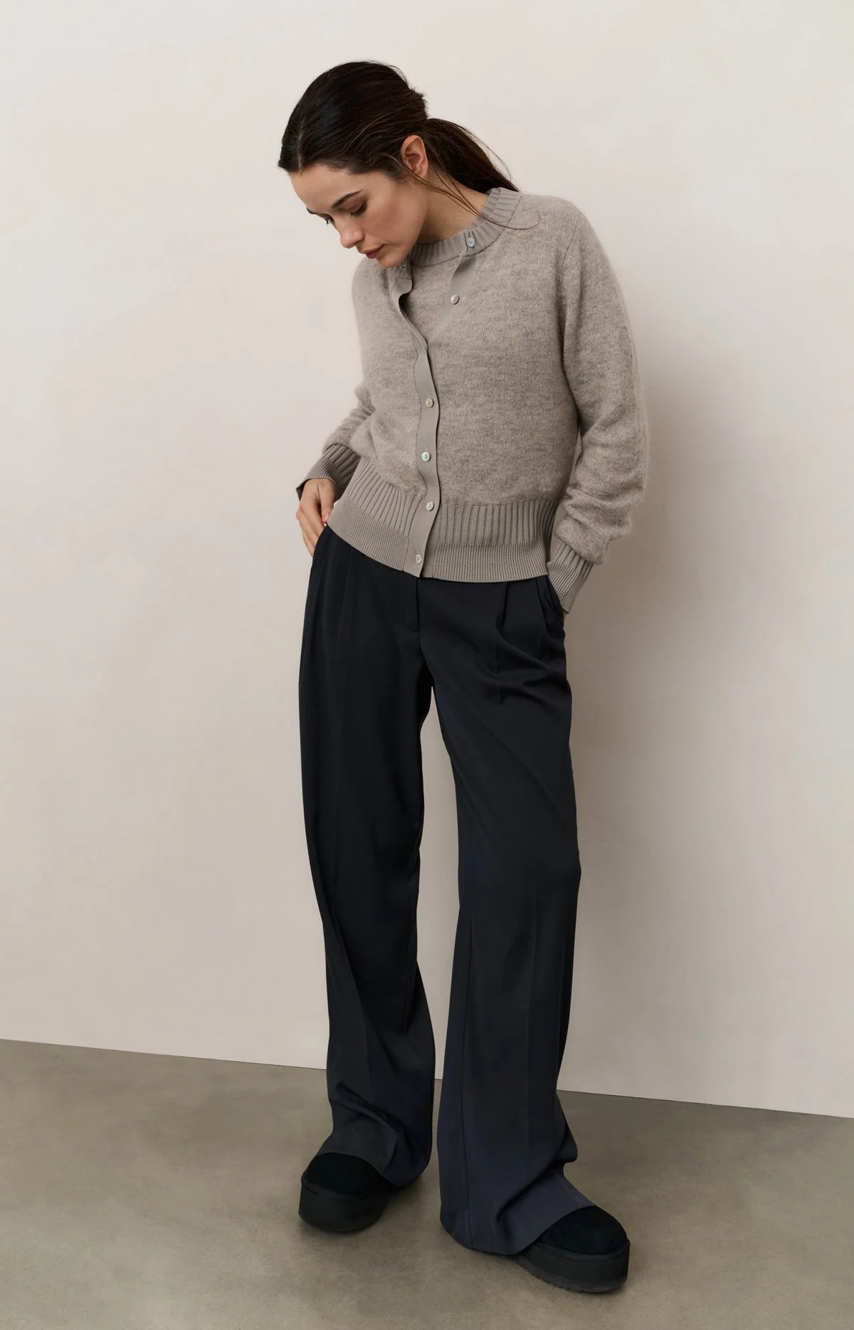 Long sleeve cardigan with double rib details - Image 3
