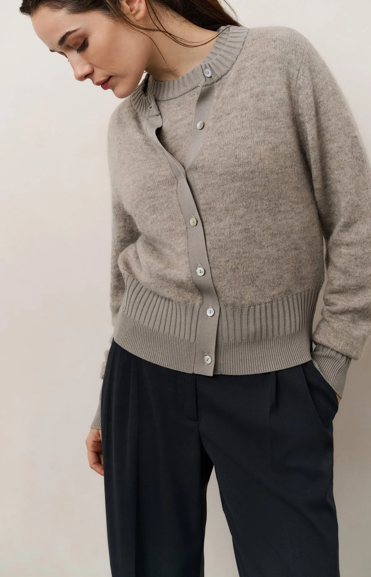Long sleeve cardigan with double rib details - Image 4