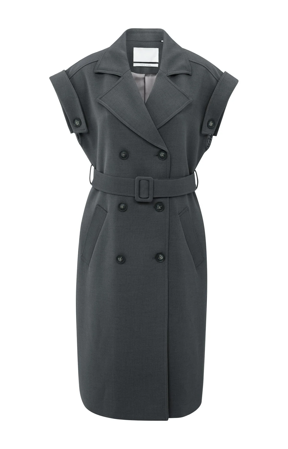 Long sleeveless coat with lapels and waist belt - Image 5