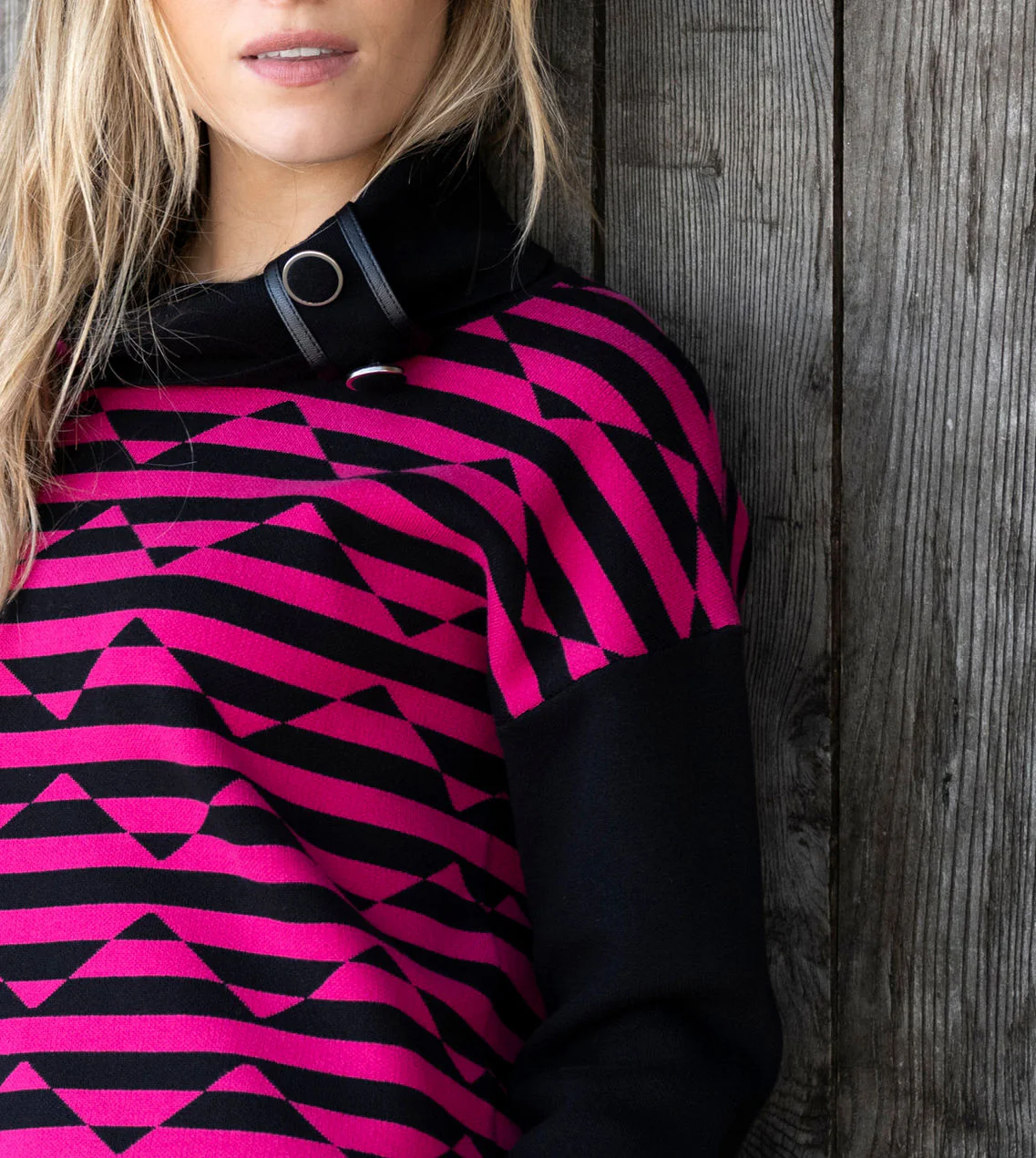 Marble 8106 Sweater – Colour 126 Pink & Black Geometric Knit - Image 2