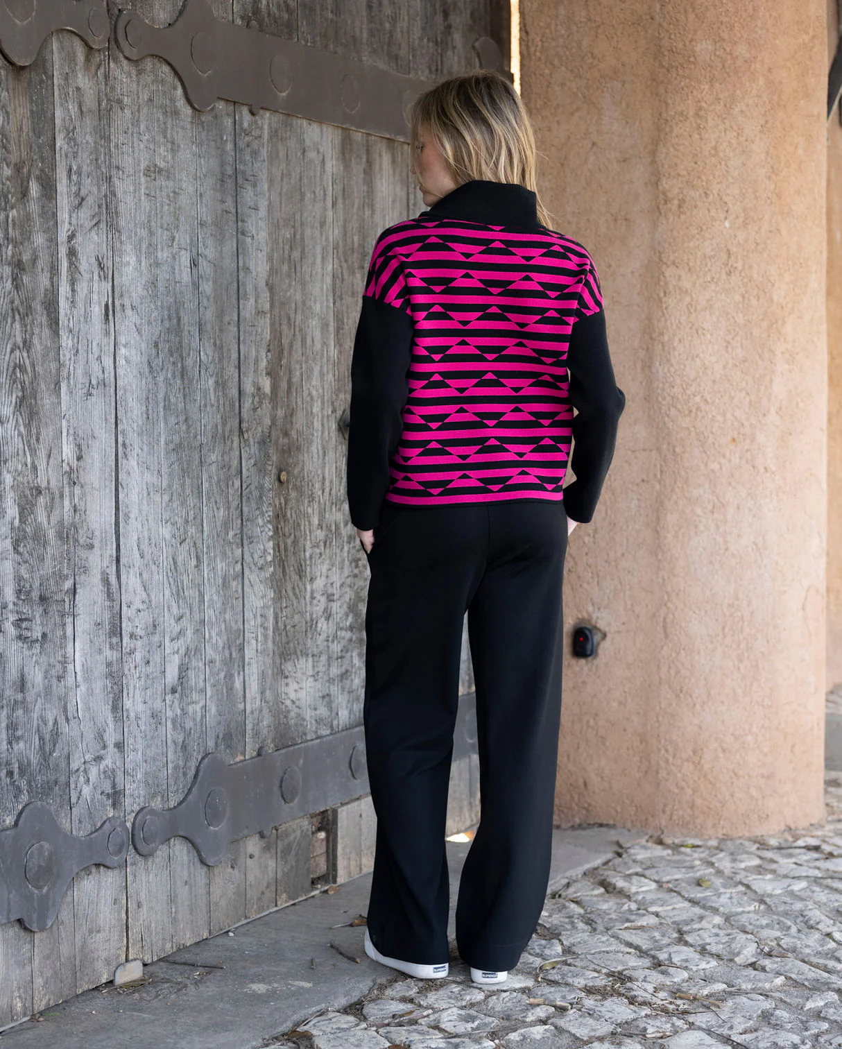 Marble 8106 Sweater – Colour 126 Pink & Black Geometric Knit - Image 3