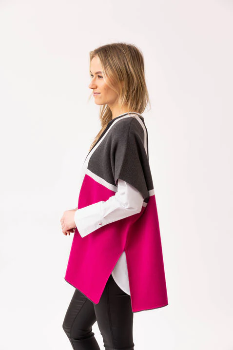 Marble Colour Block Poncho – Style 8112 (Fuchsia/Charcoal - Image 2