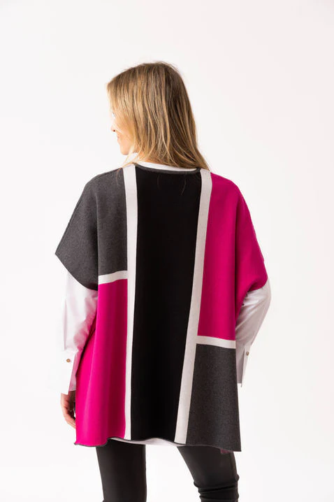 Marble Colour Block Poncho – Style 8112 (Fuchsia/Charcoal - Image 3